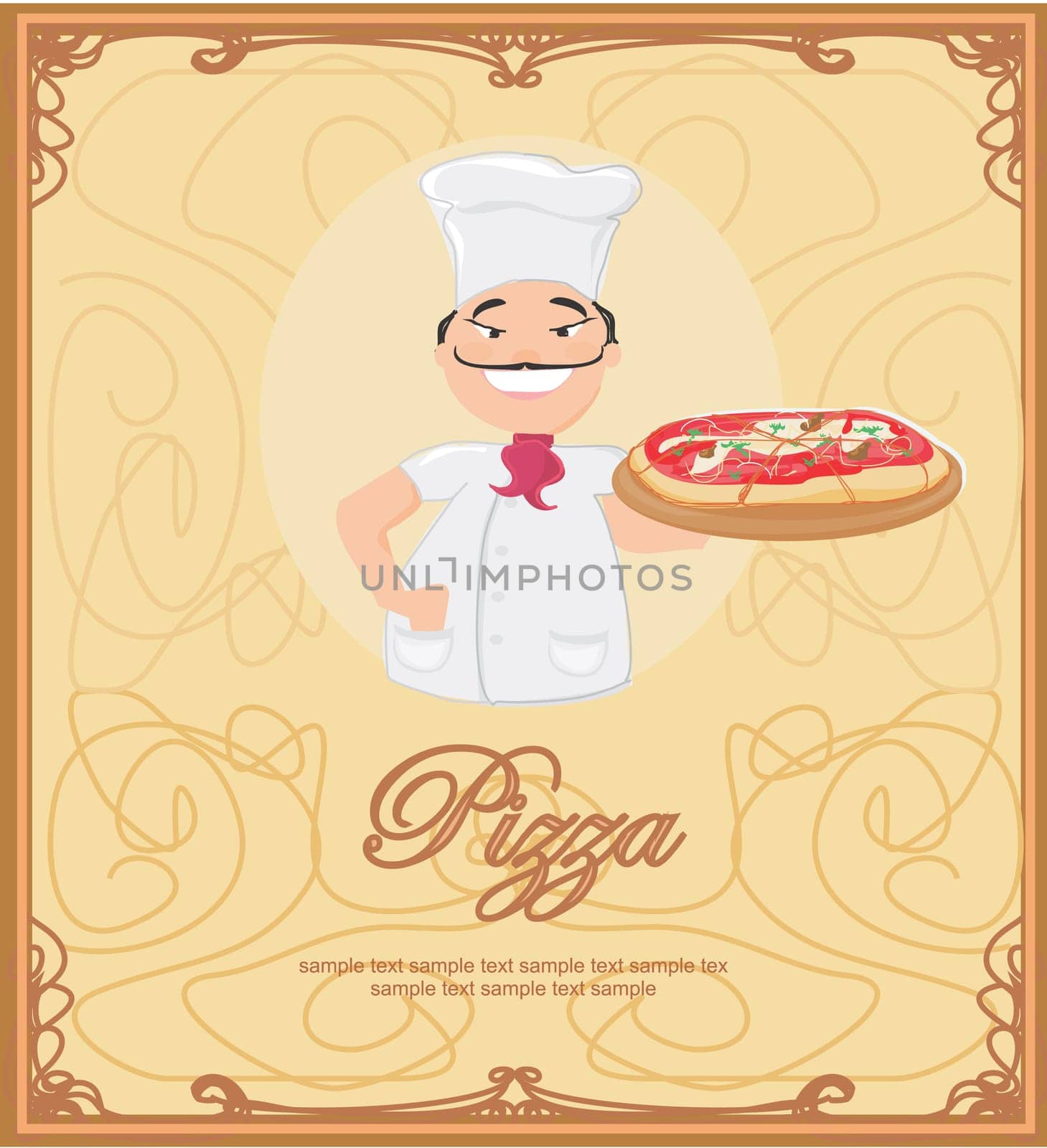 chef with pizza - menu restaurant