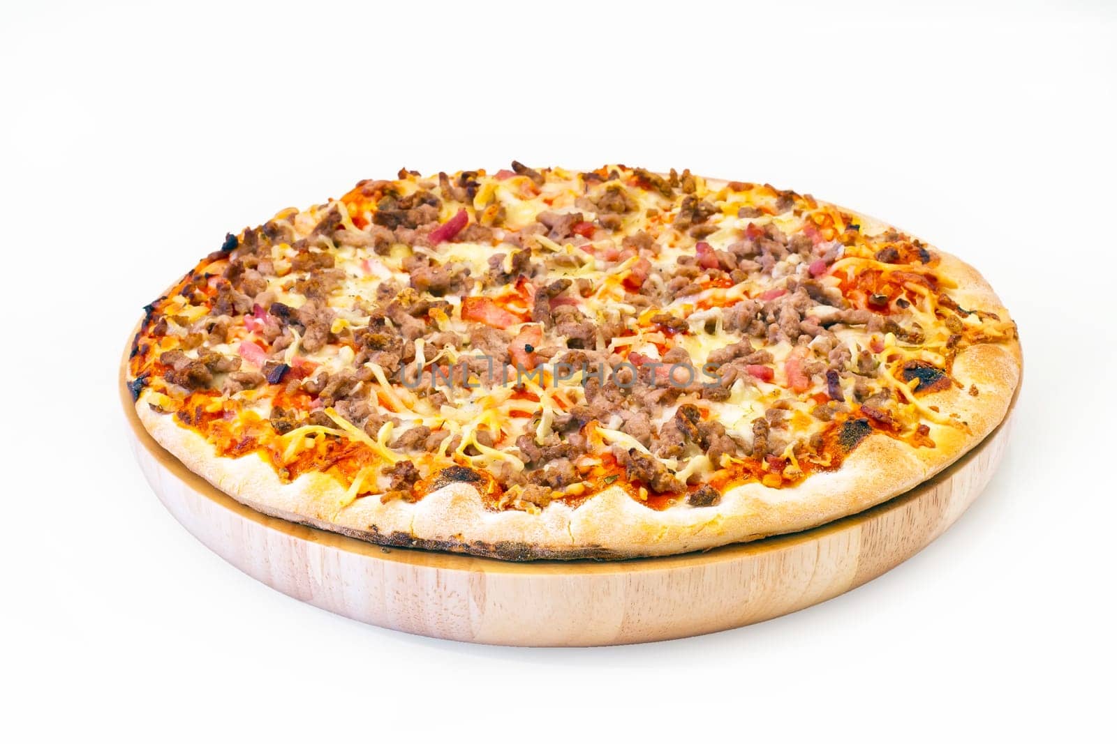 Pizza neat&#039 s tongue. italian kitchen. Studio. On wooden plate