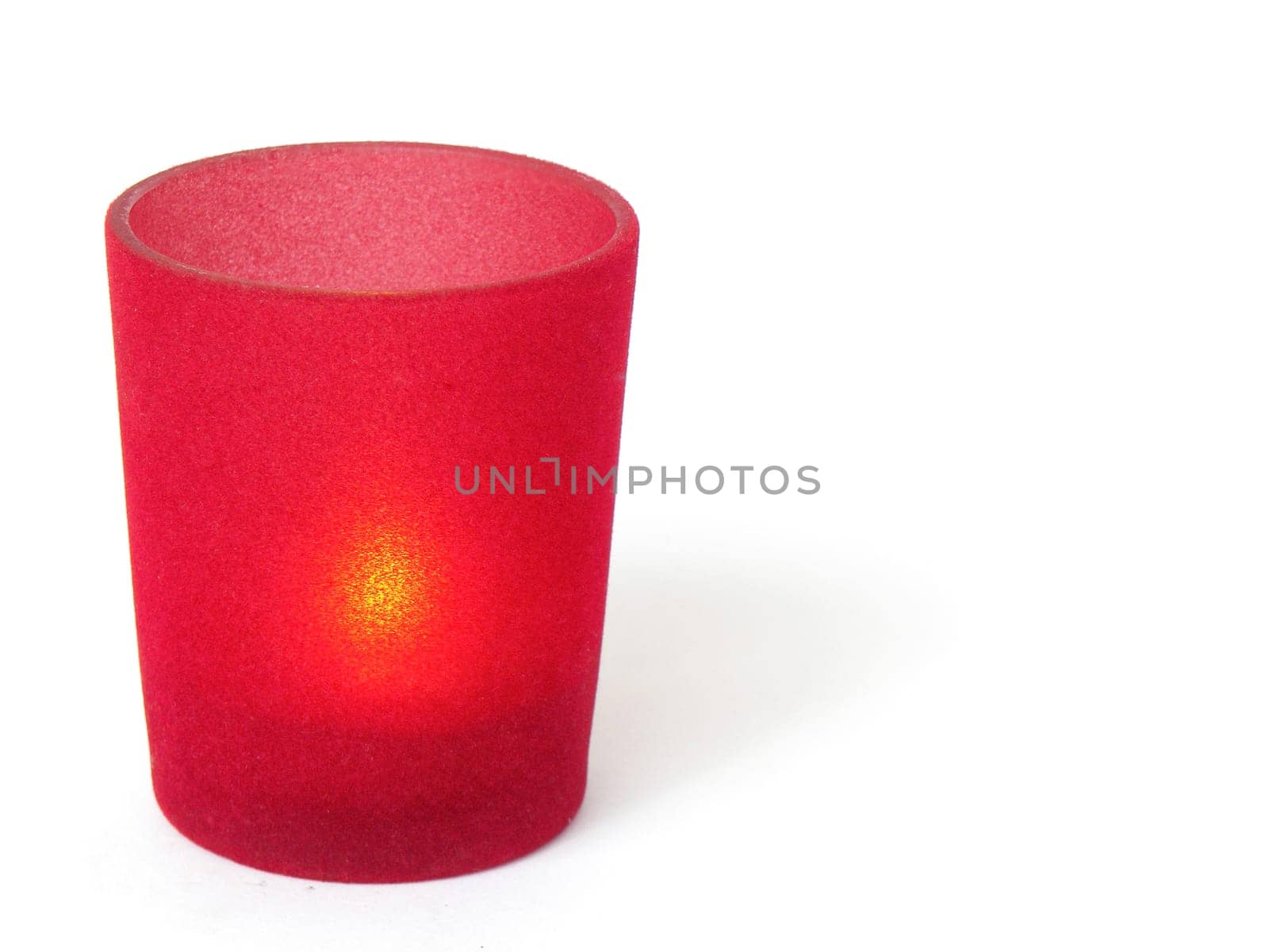Red home made pot holde, createdr by glass and pape,r isolated on white background