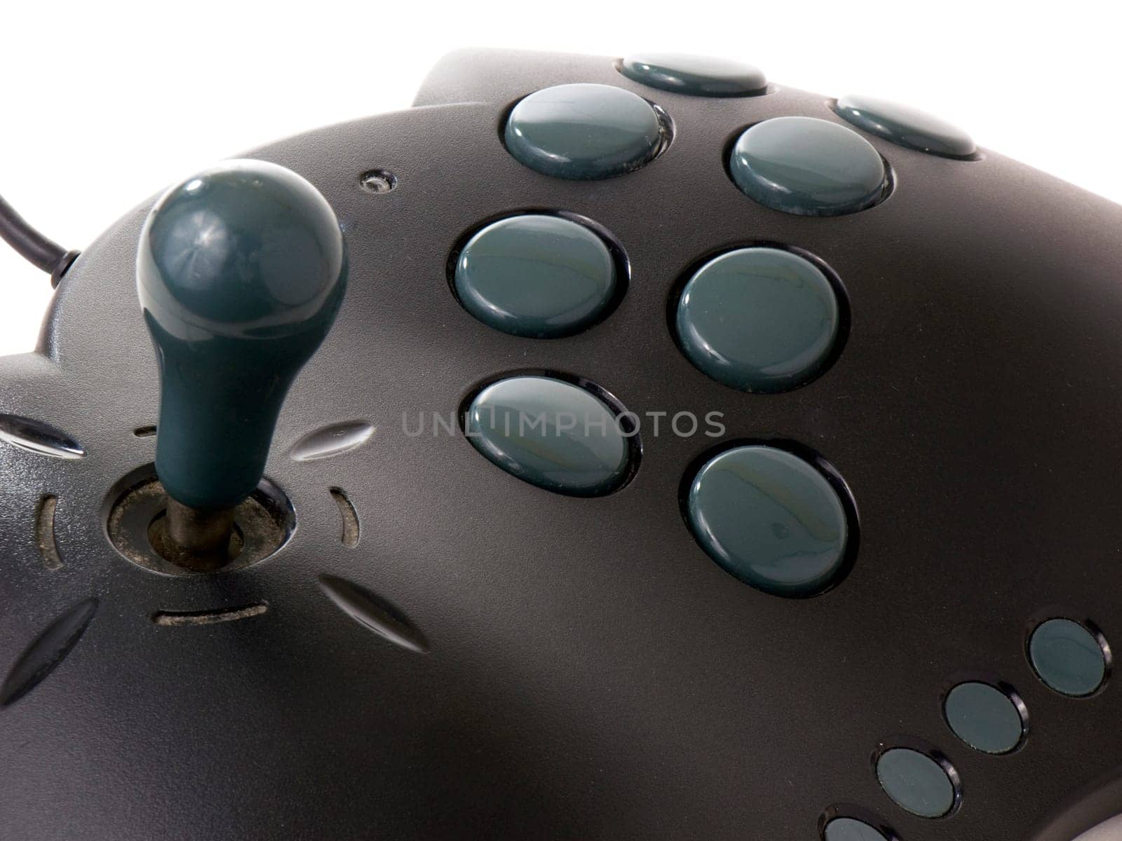 Metalic, black, retro arcade stick isolated on white background