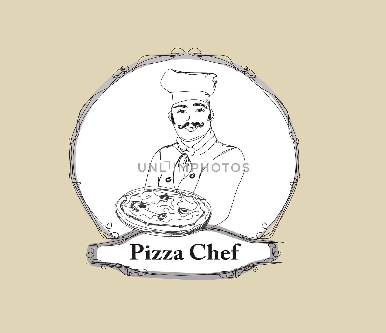 chef with pizza -  menu , vector illustartion