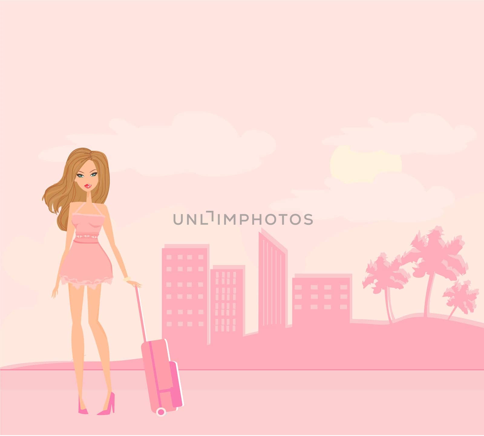 beauty travel girl with baggage