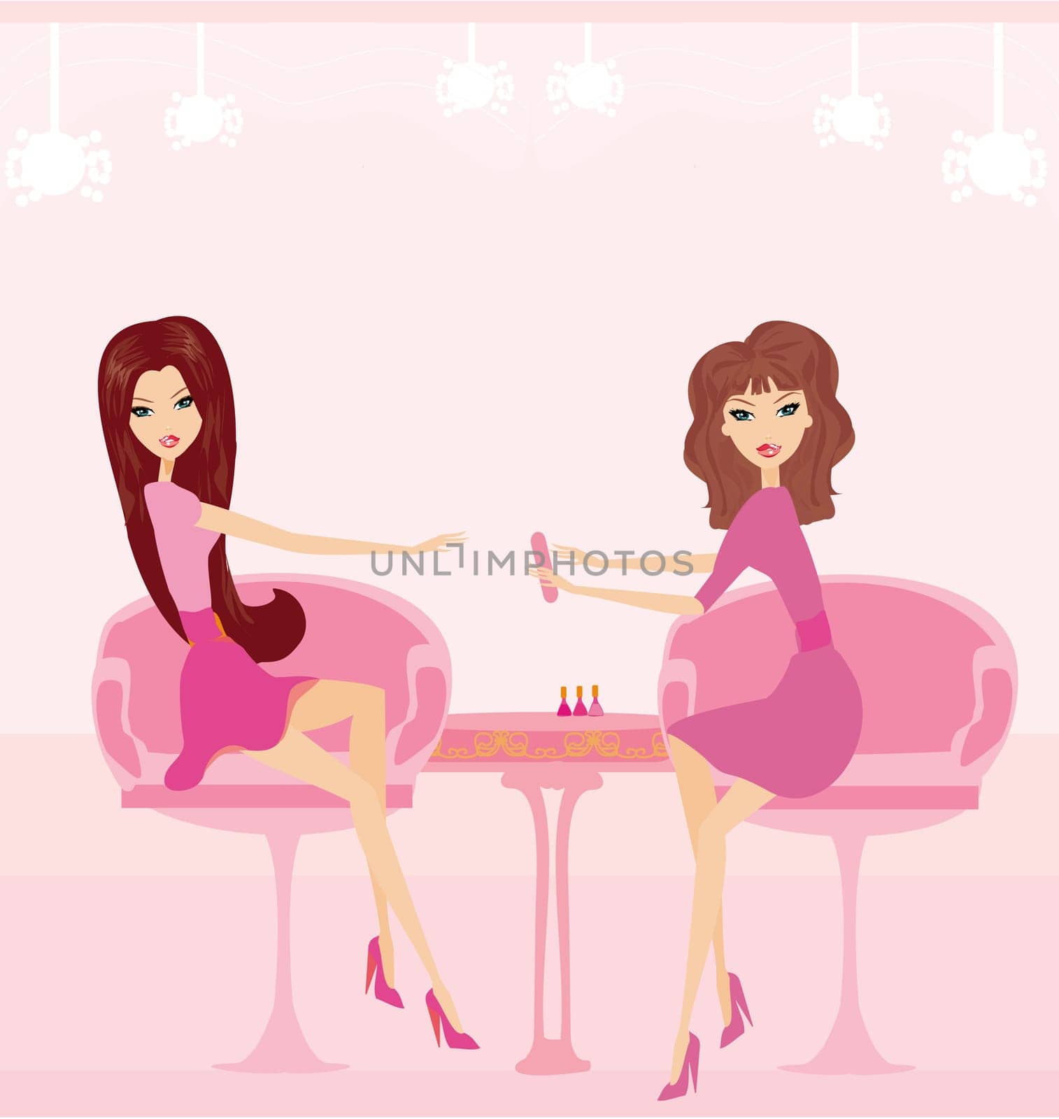 Young lady doing manicure in beauty salon
