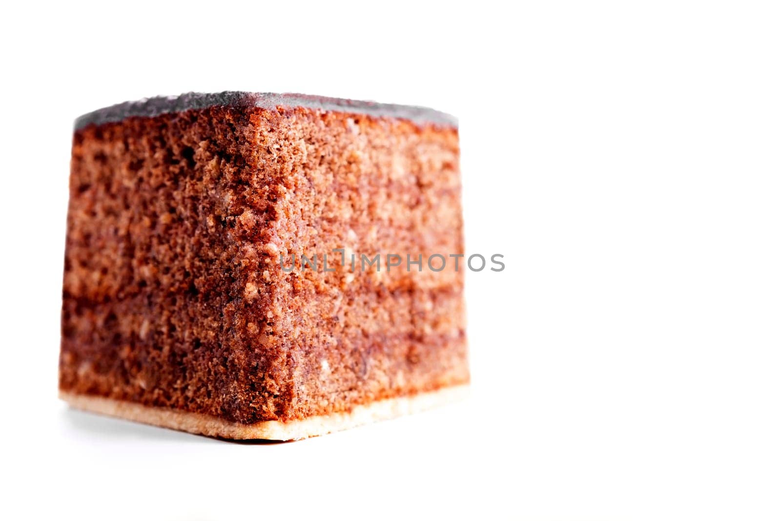 Chocolate cake from the front on a white background