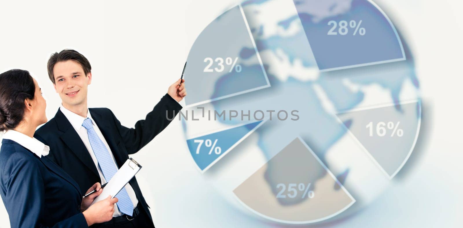 Image of interacting businesspeople on the background of business project