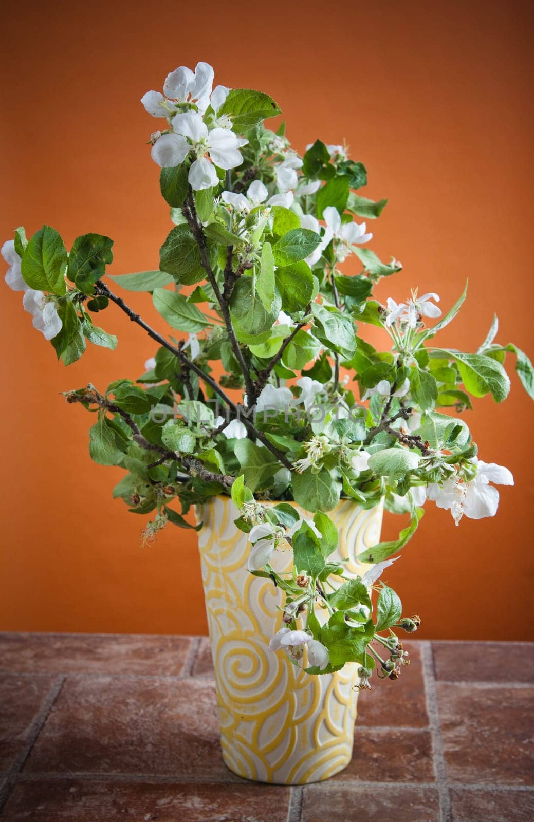 Beautiful branches of a blossoming apple-tree in a vase