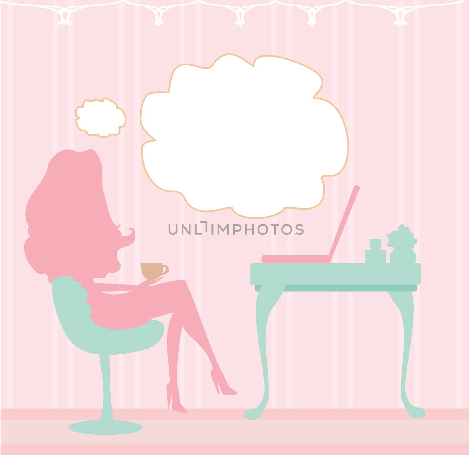 Online shopping - young smiling woman sitting with laptop computer
