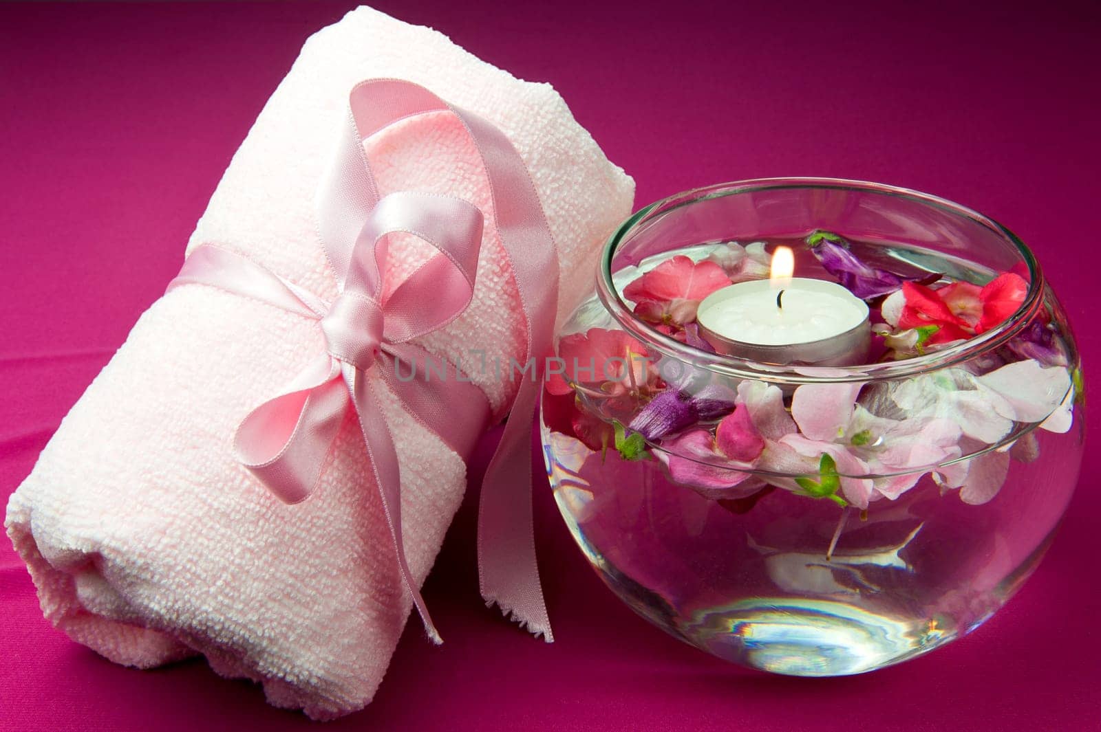 scented products for body care on colored background