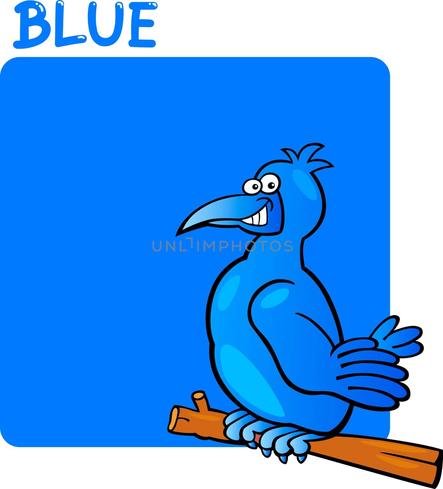 Cartoon Illustration of Color Blue and Bird