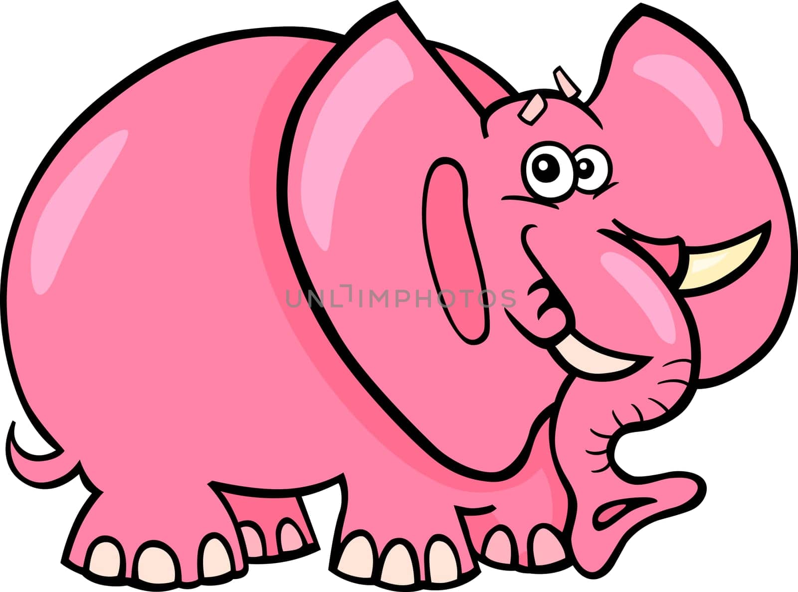 Cartoon Humorous Illustration of Cute Pink Elephant