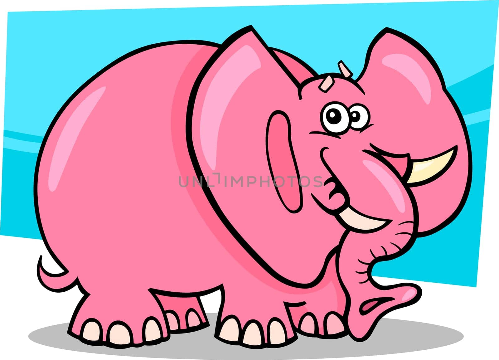 Cartoon Humorous Illustration of Cute Pink Elephant