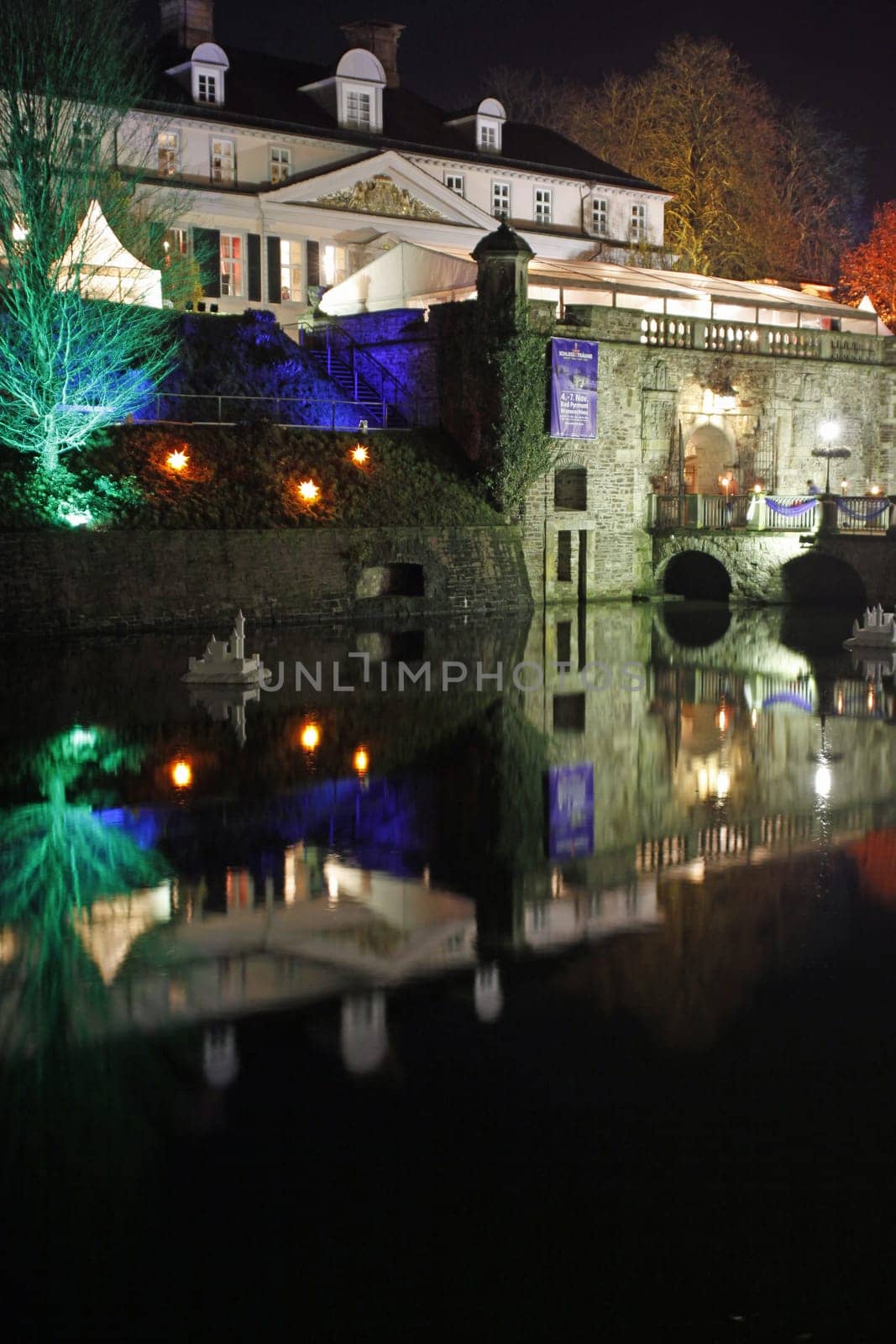 Illuminated Bad Pyrmont Castle at night