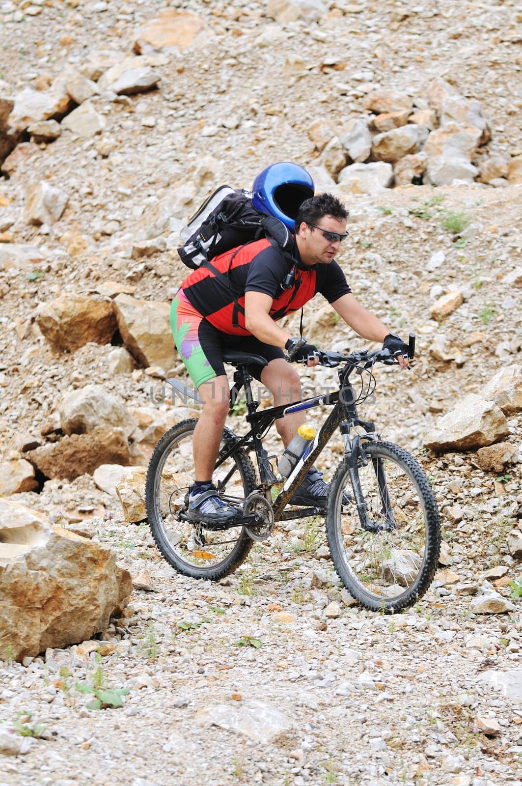 healthy lifestyle and fitness concept with mount bike man outdoor