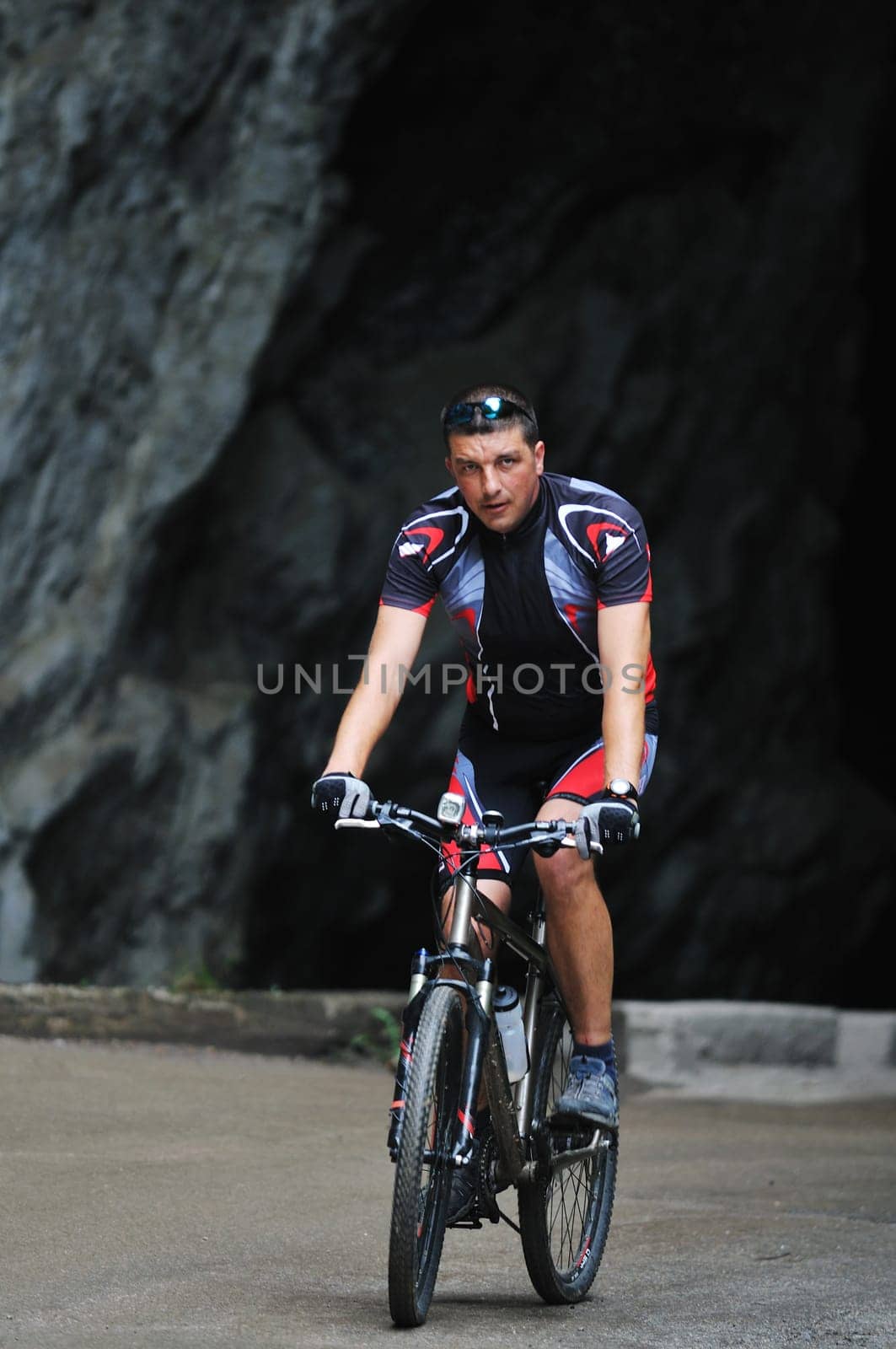 healthy lifestyle and fitness concept with mount bike man outdoor