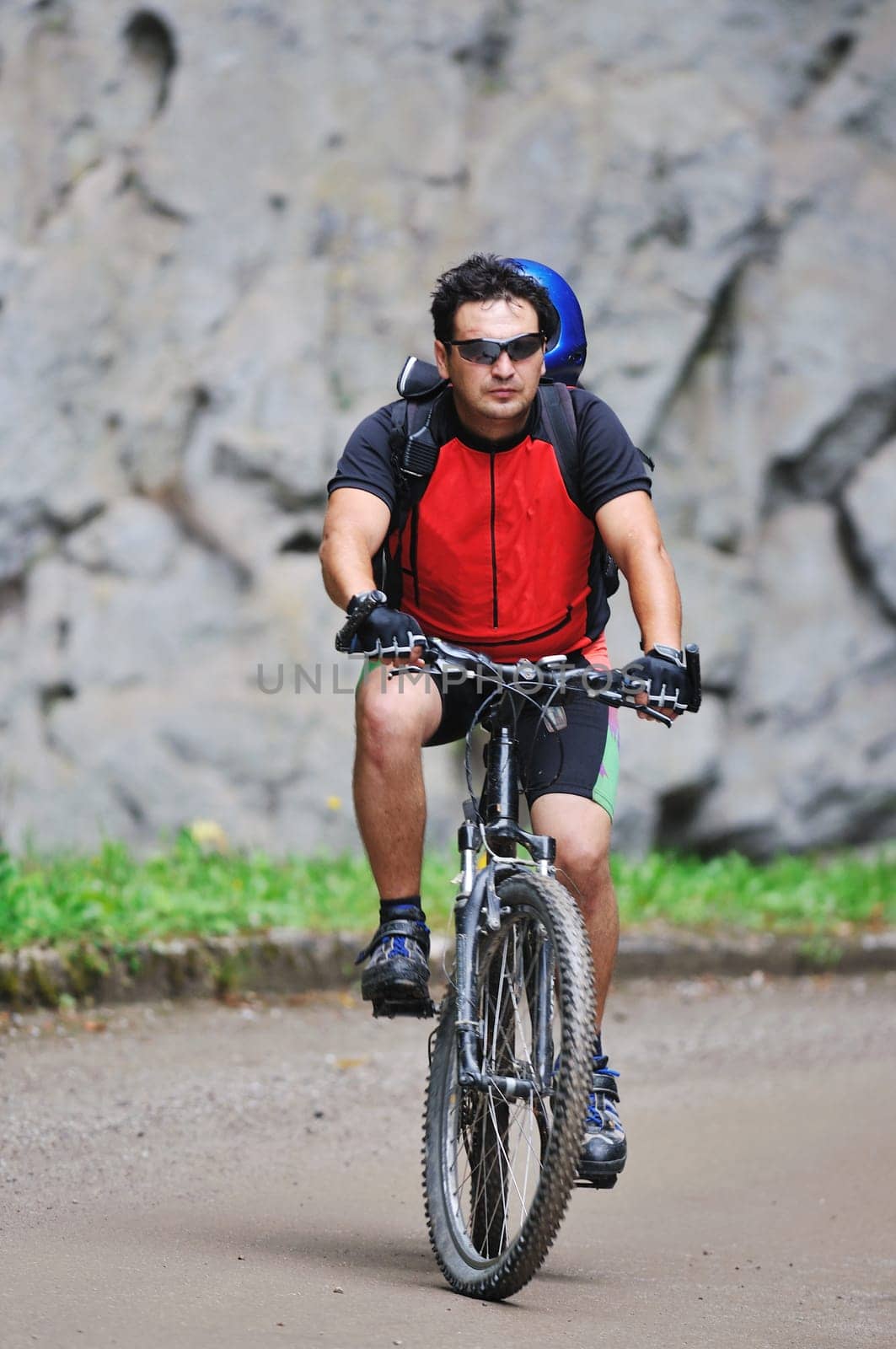healthy lifestyle and fitness concept with mount bike man outdoor