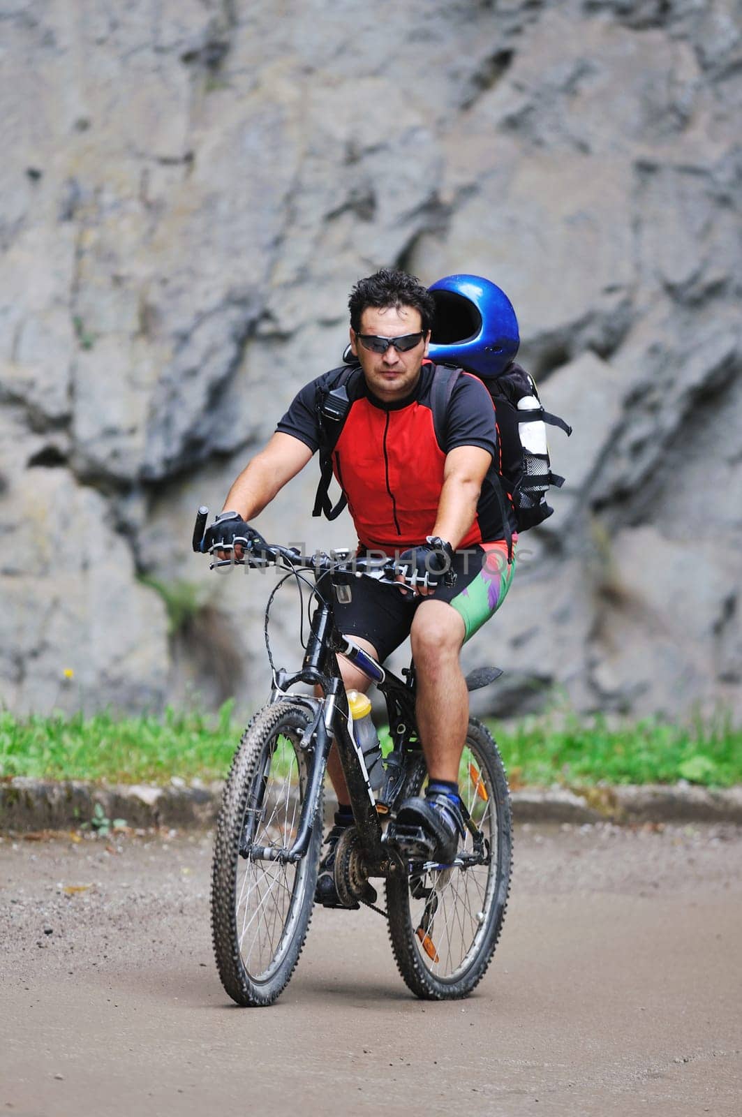 healthy lifestyle and fitness concept with mount bike man outdoor