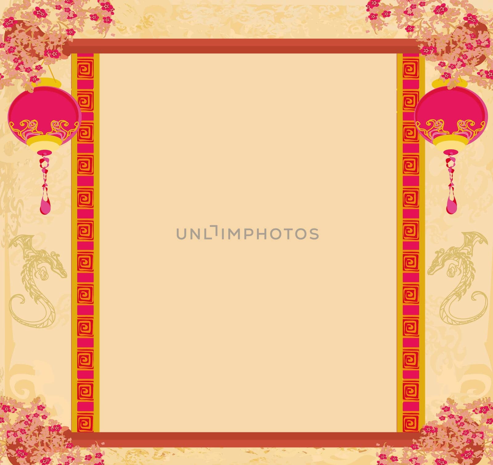 Chinese New Year card with asian lanterns