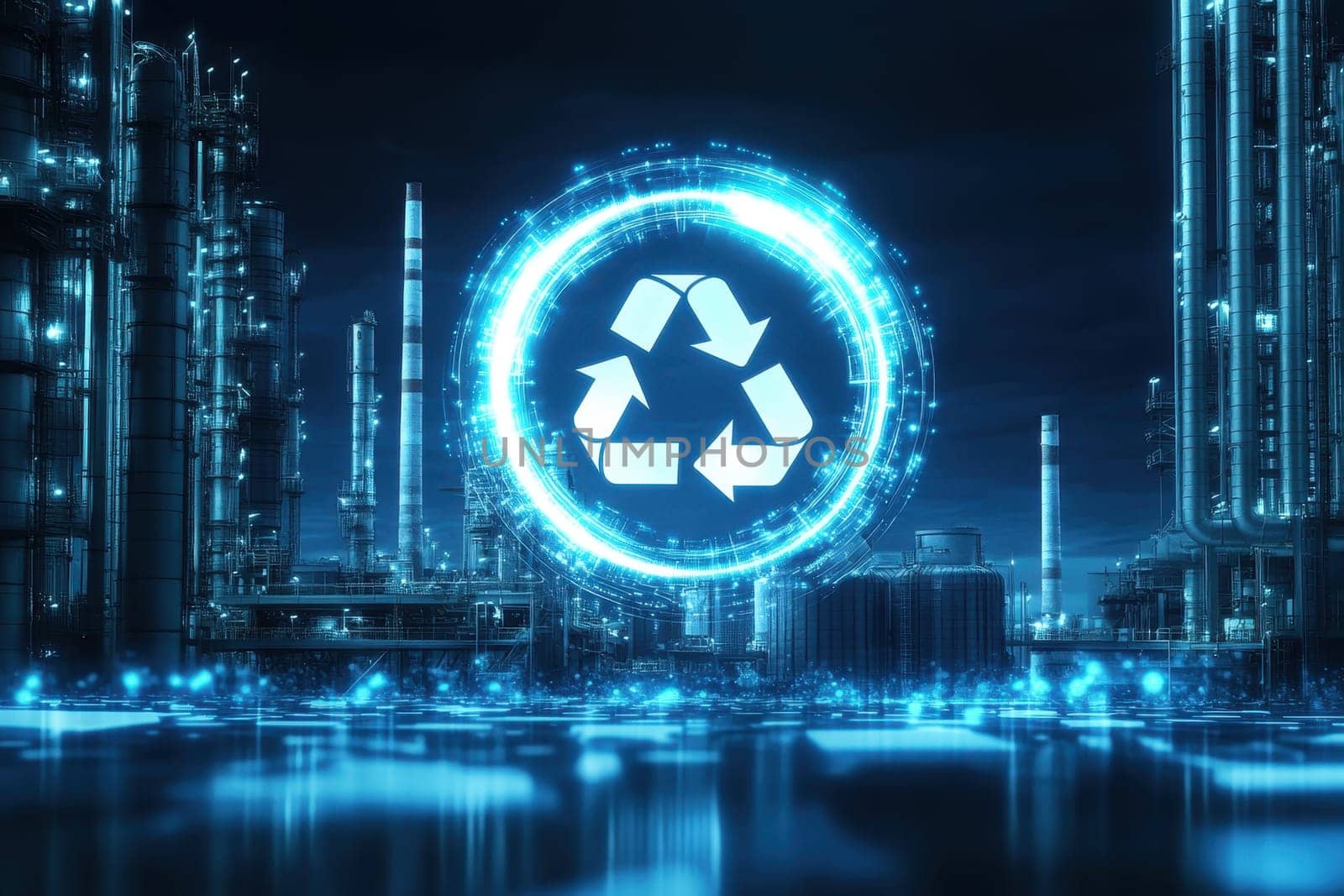 This digital artwork showcases a creative circular loop concept symbolizing sustainability in business. The futuristic design highlights recycling and eco-friendly industry practices.