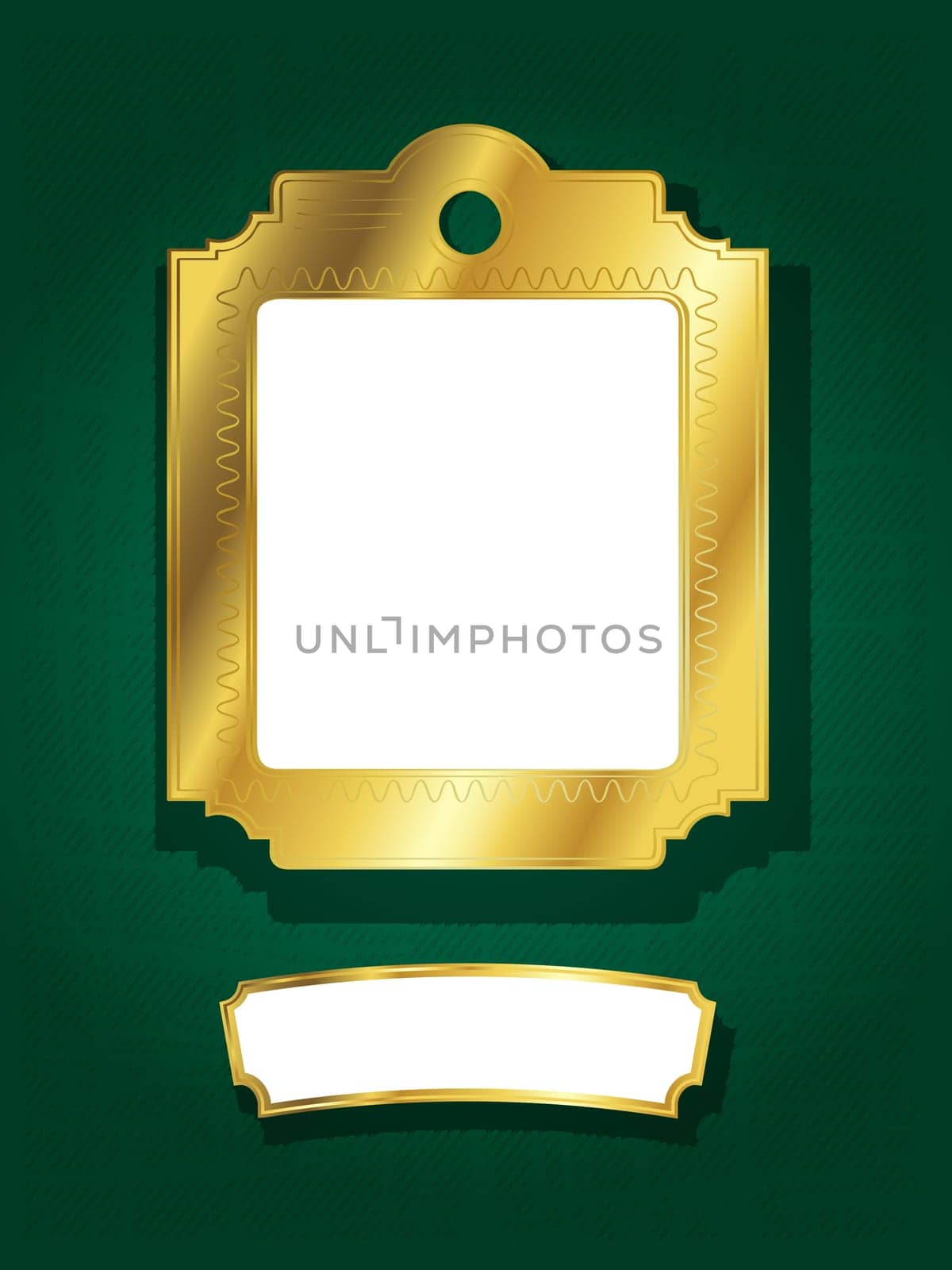 Golden frame and banner with room for text or photography over a green striped grungy background