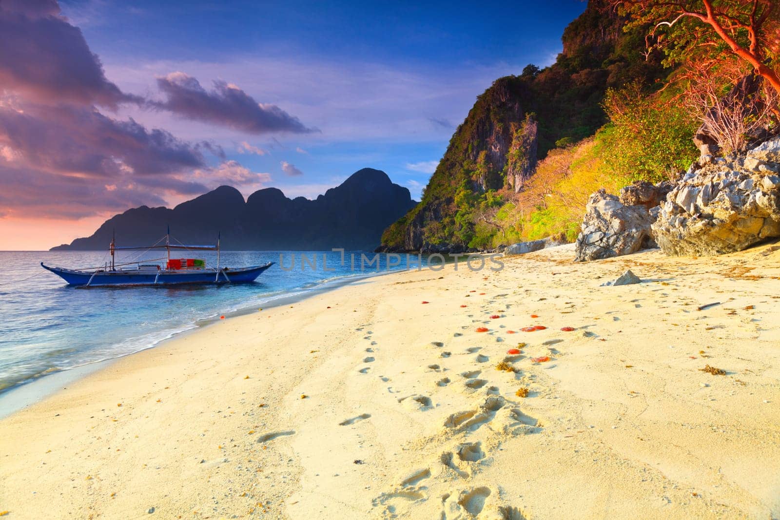 Beautiful seascape. Boat on the foreground. Philippines