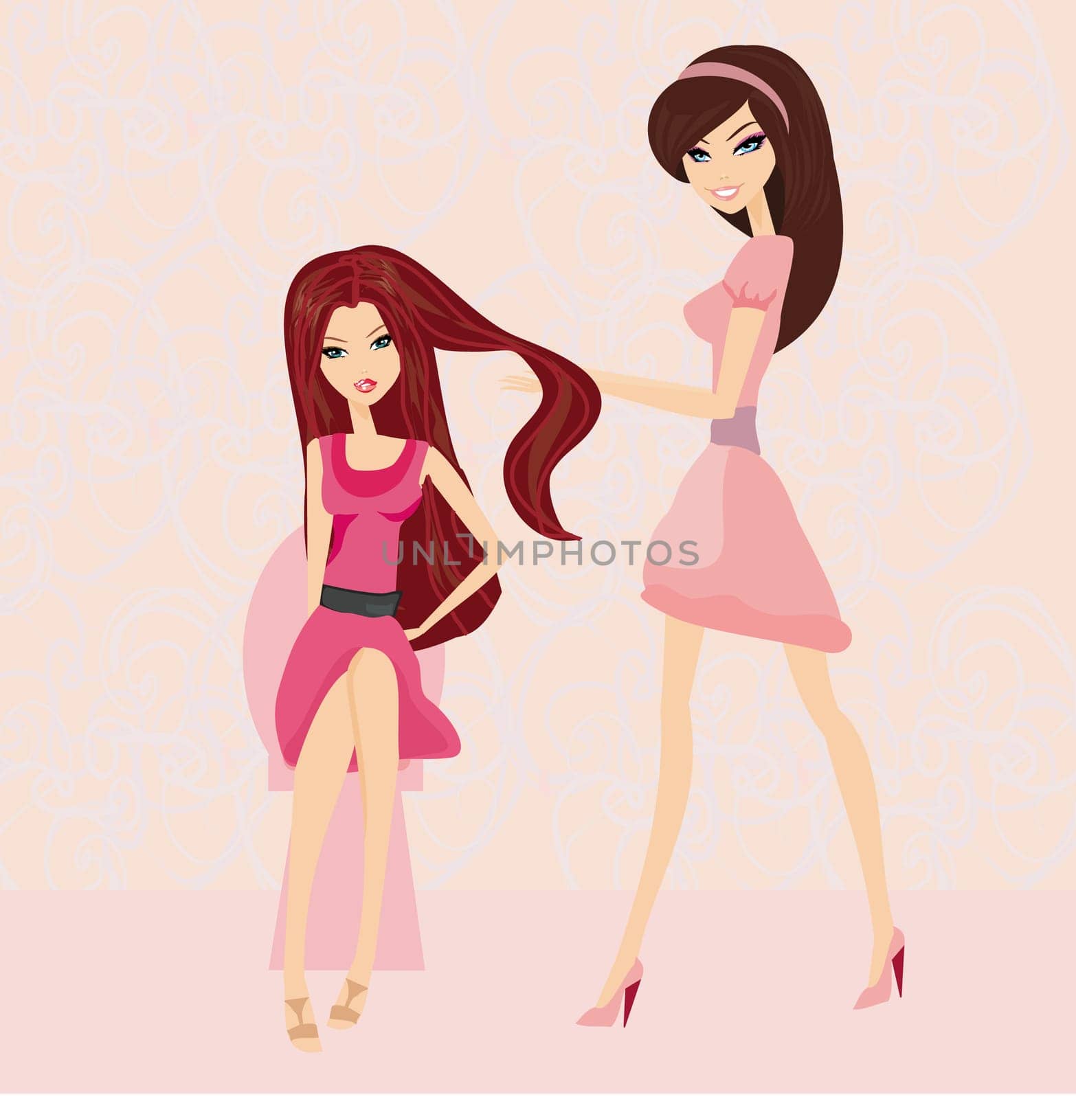 Vector illustration of the beautiful woman in hairdressing salon