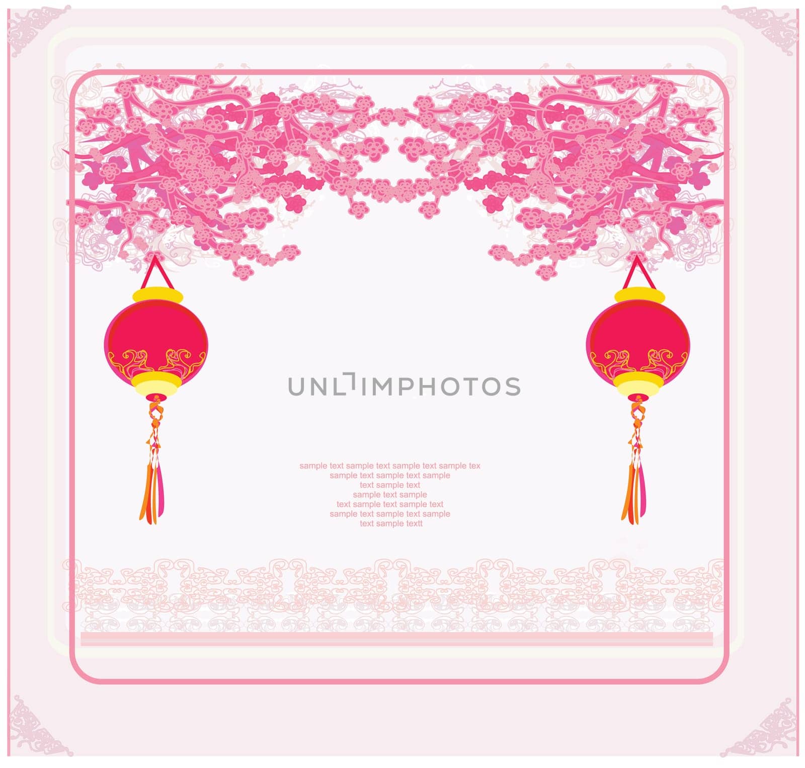 Chinese New Year card with asian lanterns