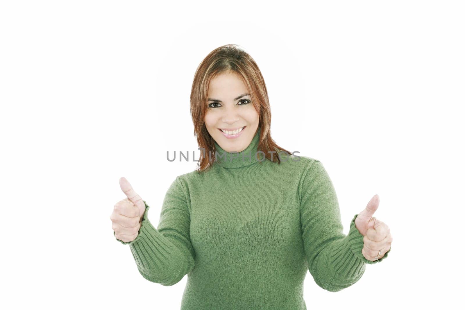 Woman with thumbs up - isolated over a white background