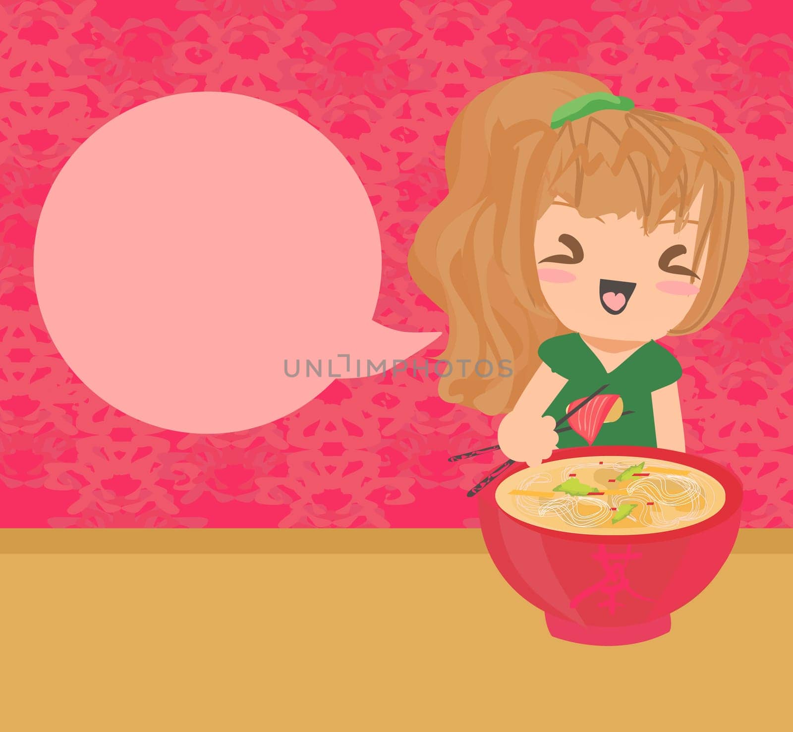 sweet Asian little girl enjoy sushi