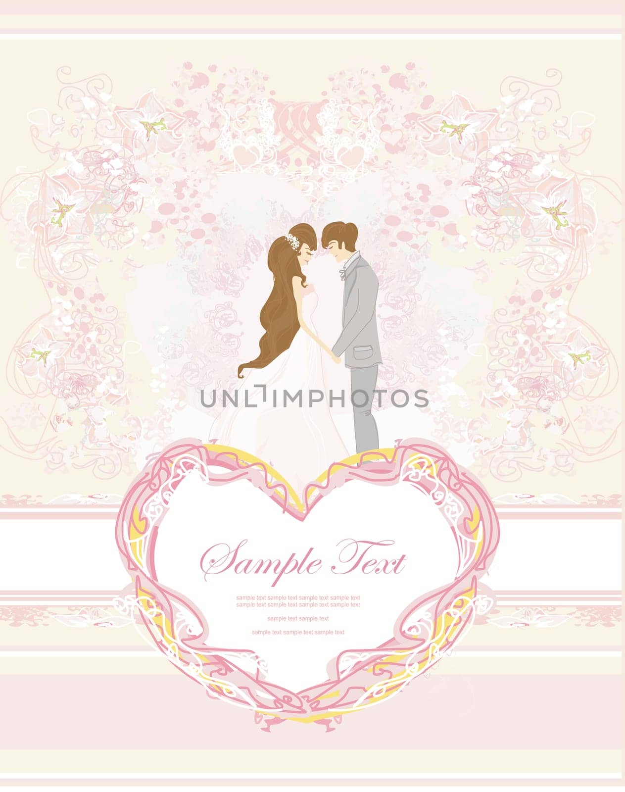 elegant wedding invitation with wedding couple