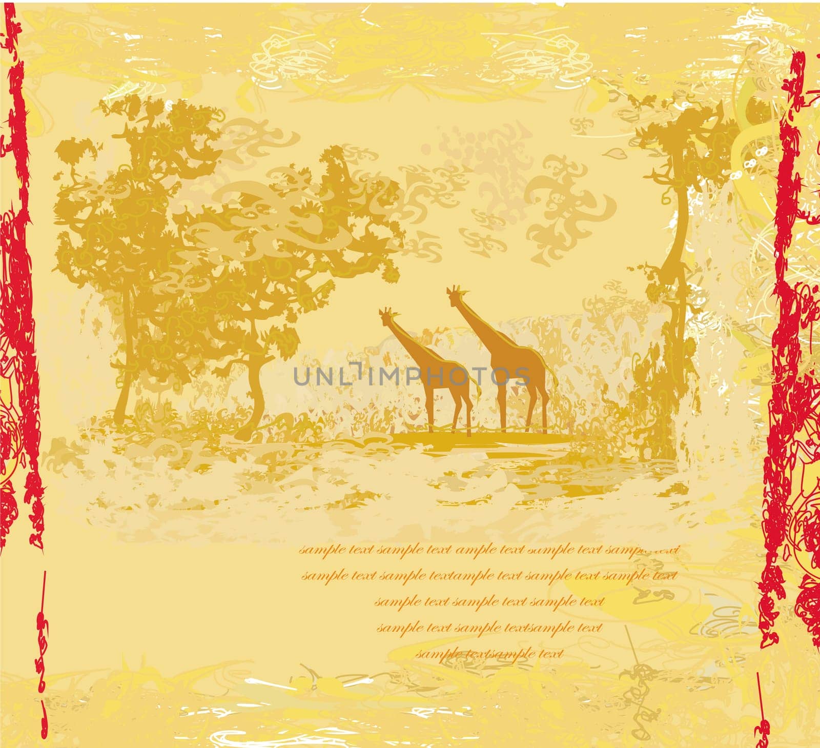 grunge background with African fauna and flora