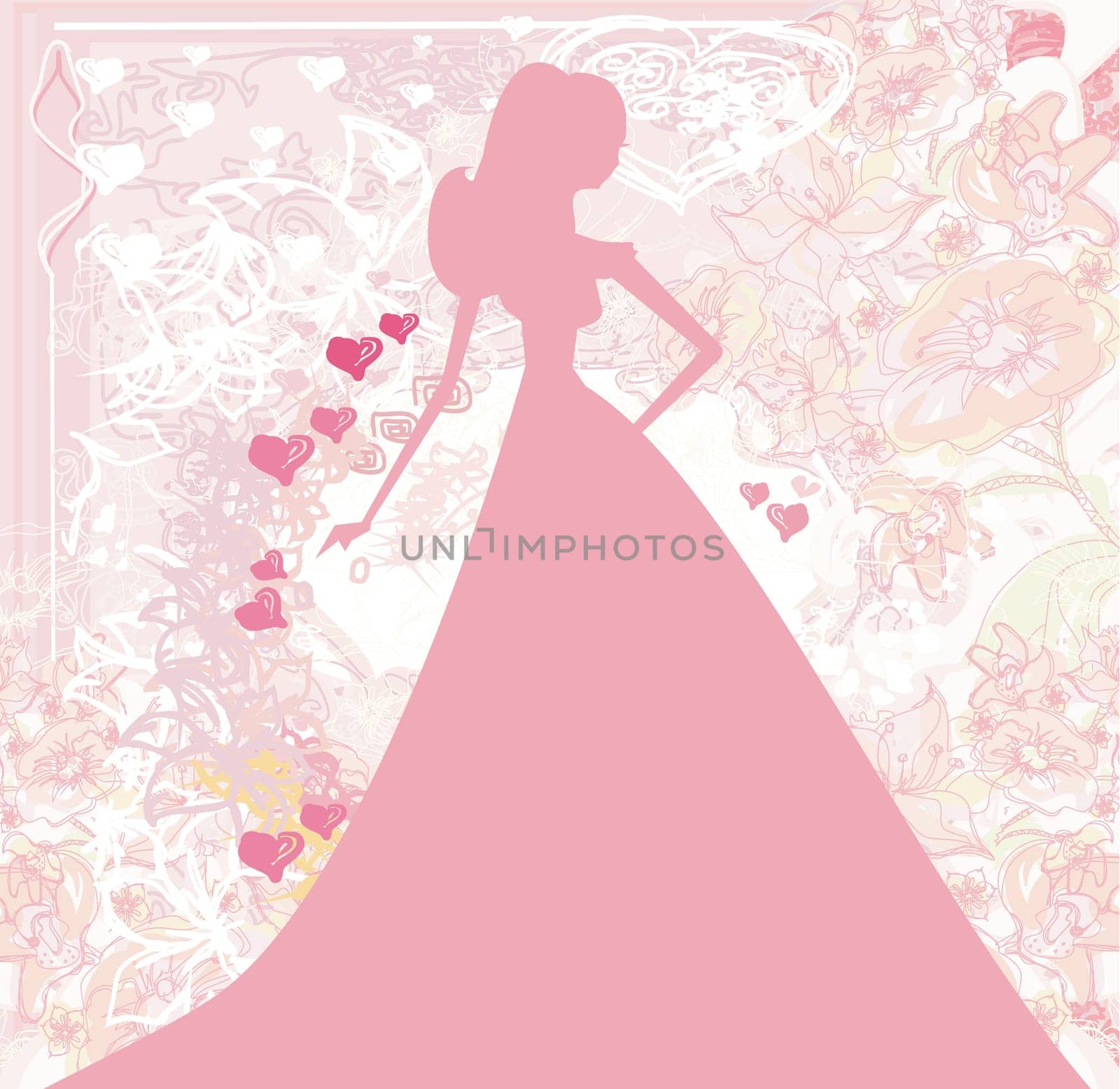 Abstract Beautiful floral bride silhouette