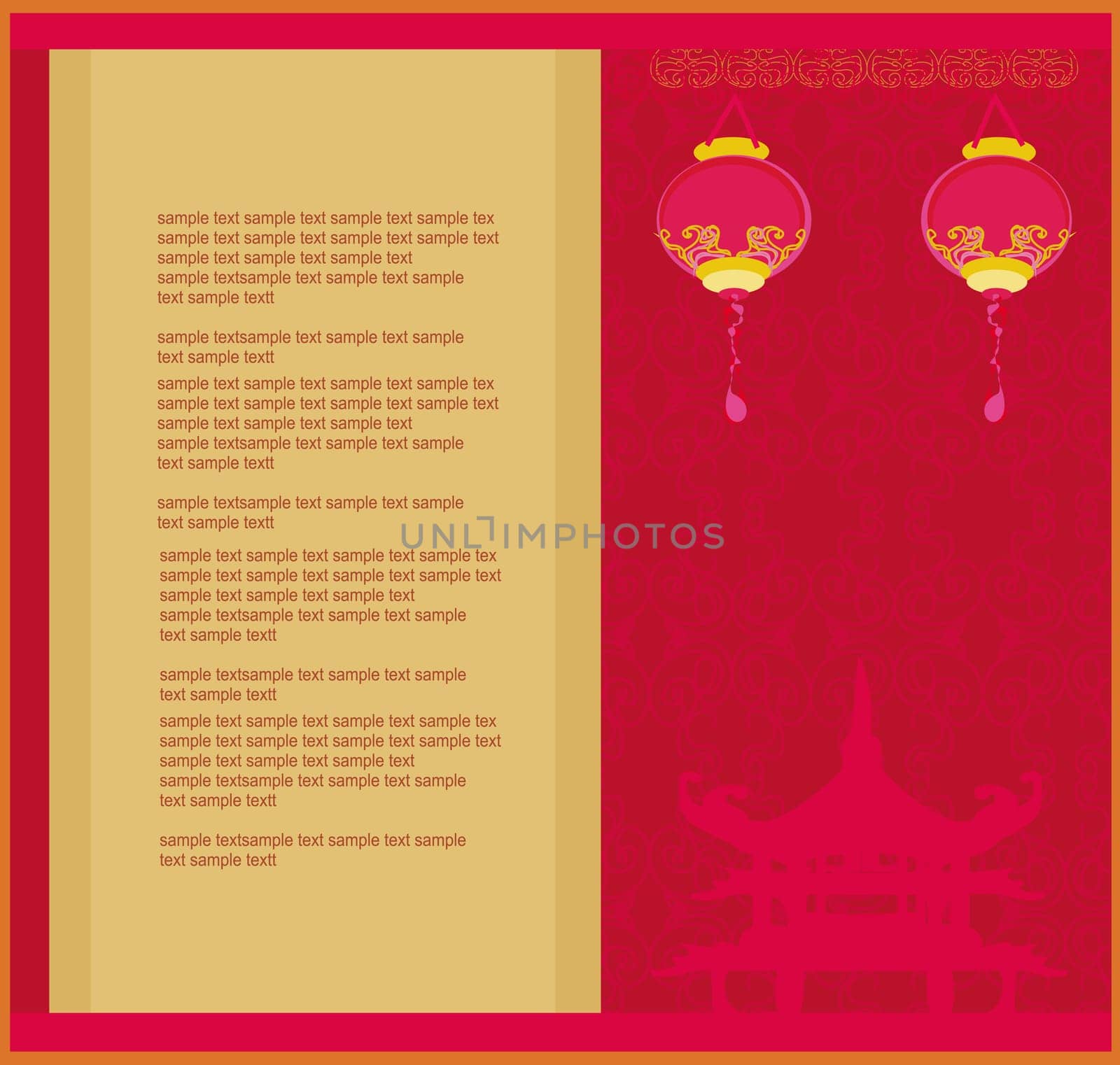 Chinese New Year card with asian lanterns