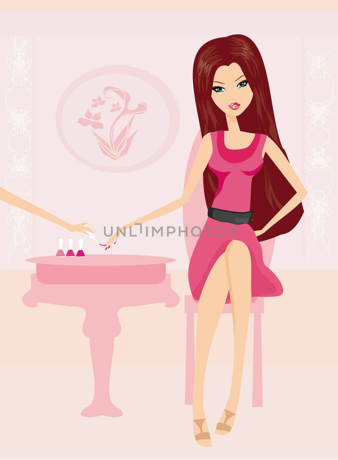 Young lady doing manicure in beauty salon