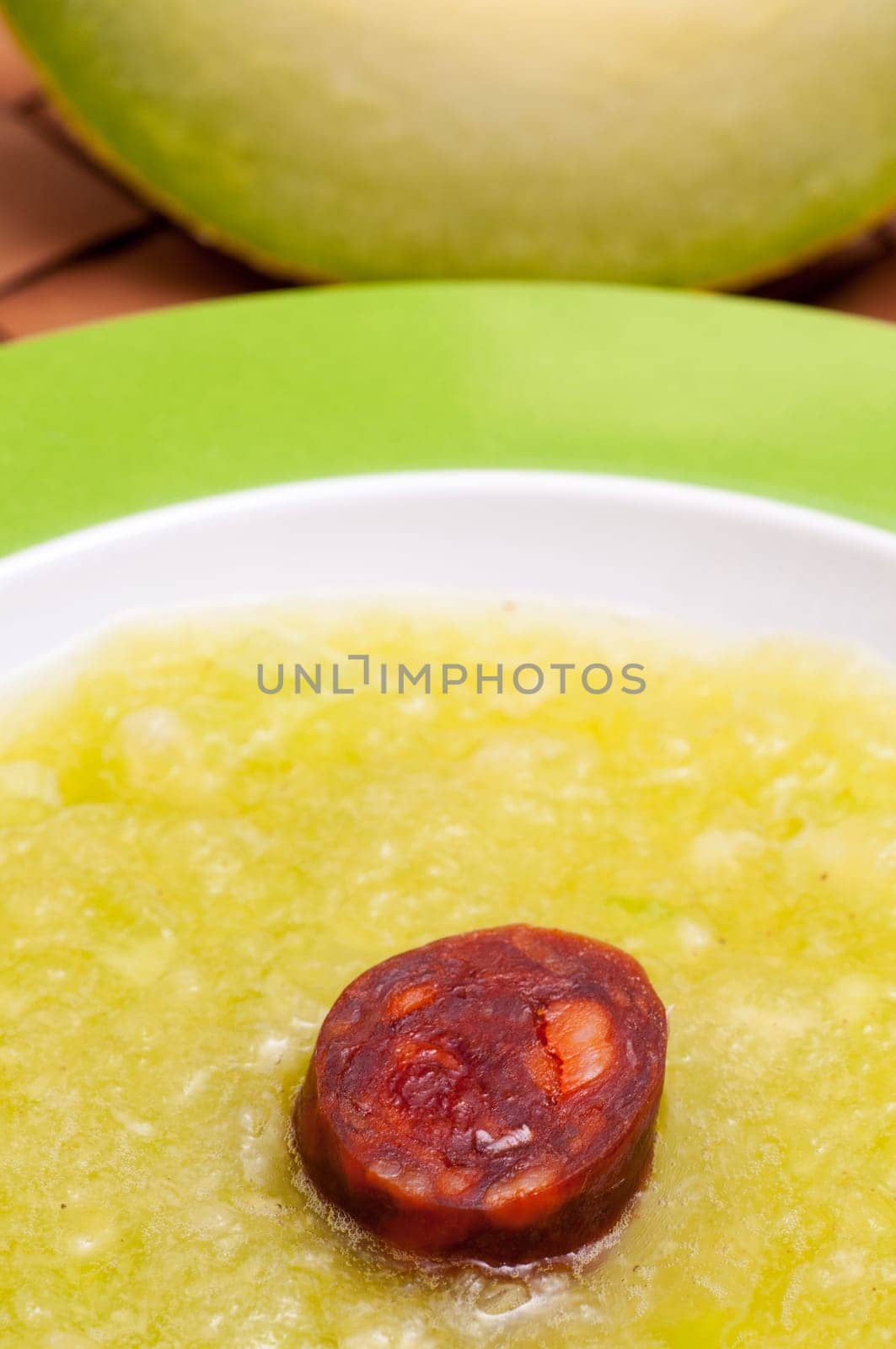 Pork and pepper sausage and melon soup