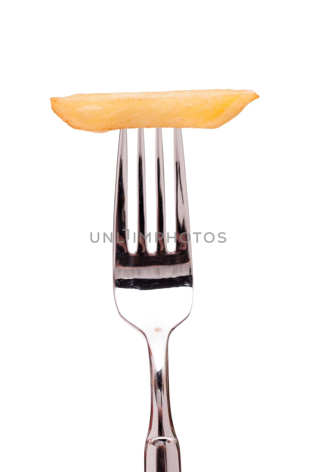 White Clipped French Fries on a Fork