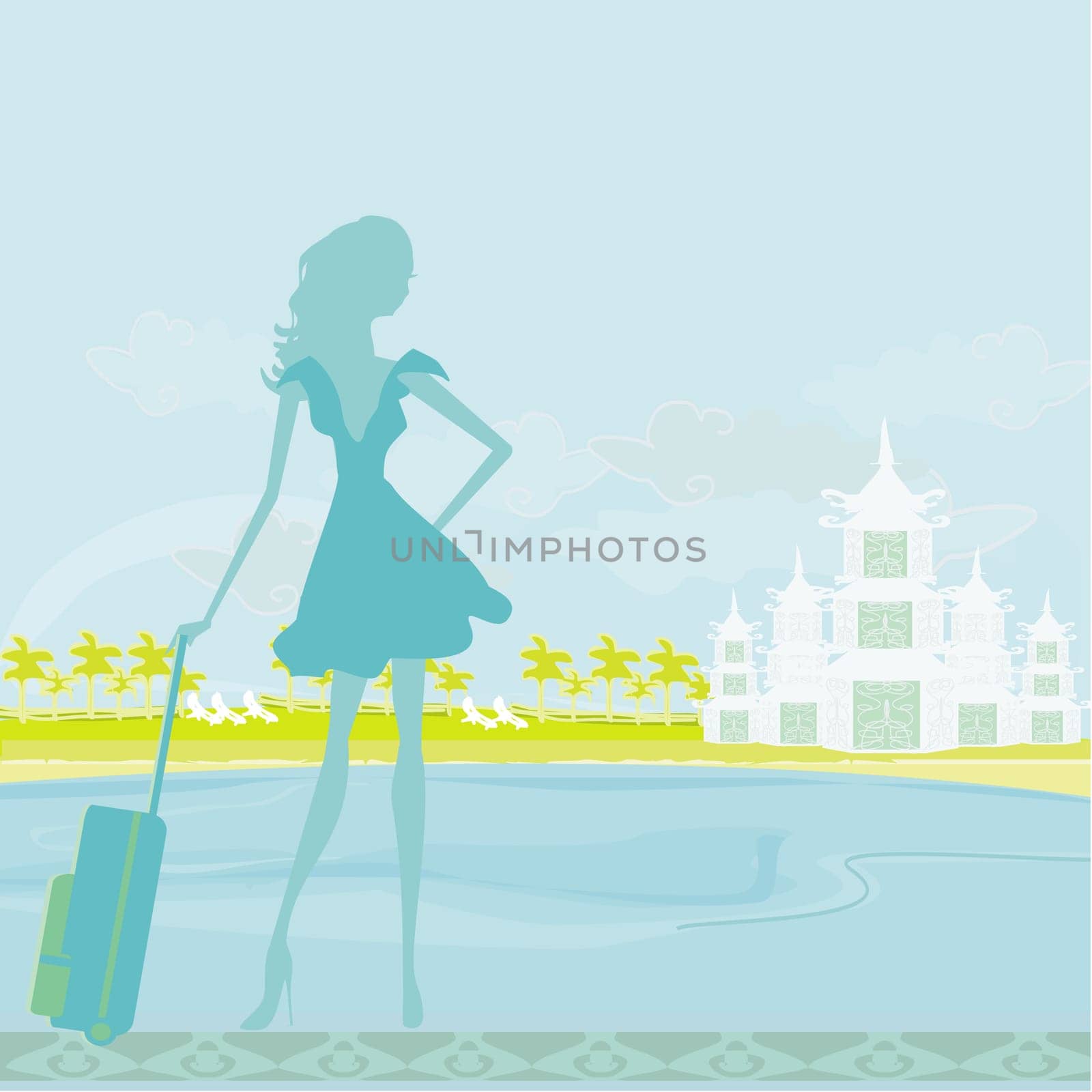 beauty travel girl with baggage