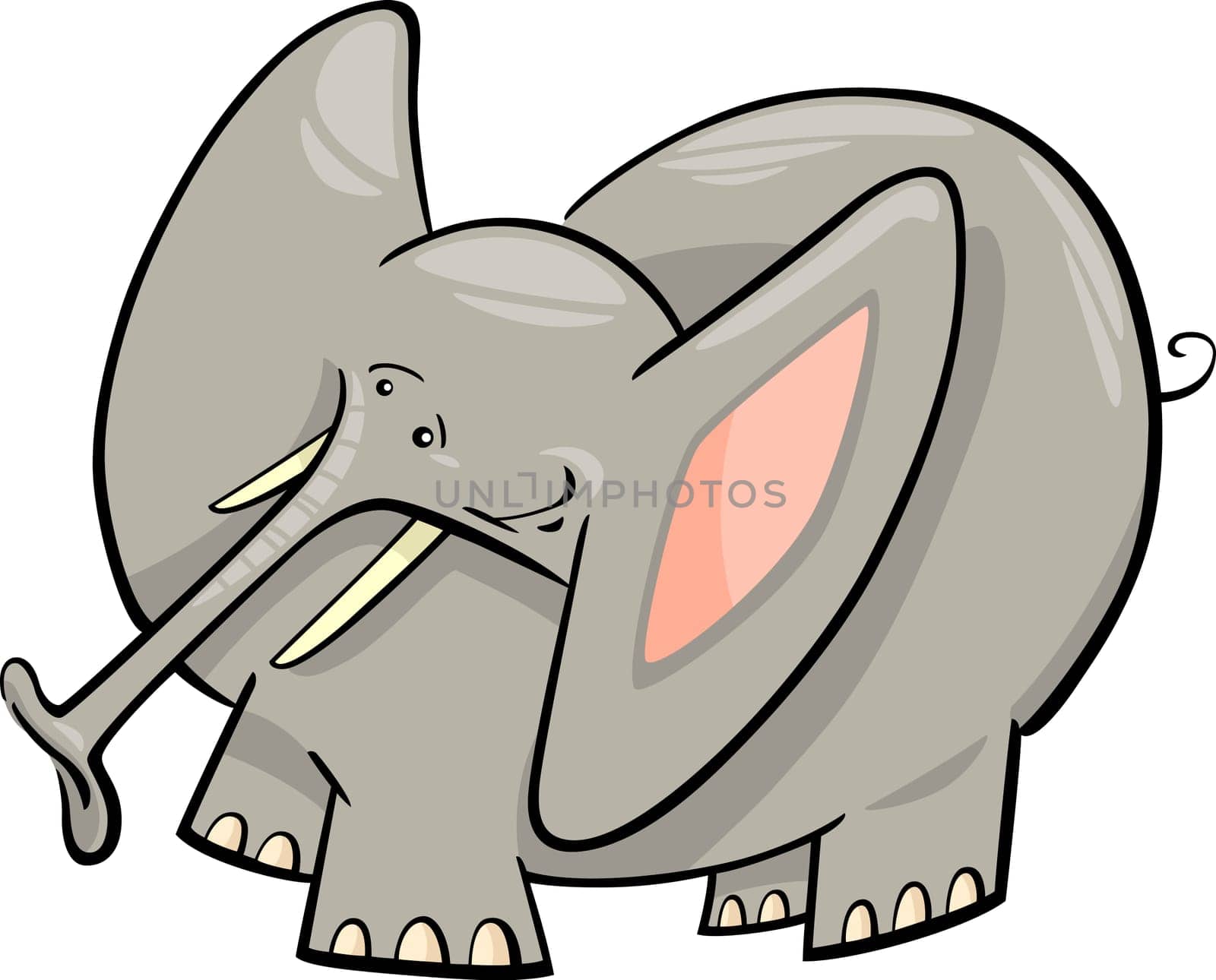 Cartoon Humorous Illustration of Cute Gray Elephant