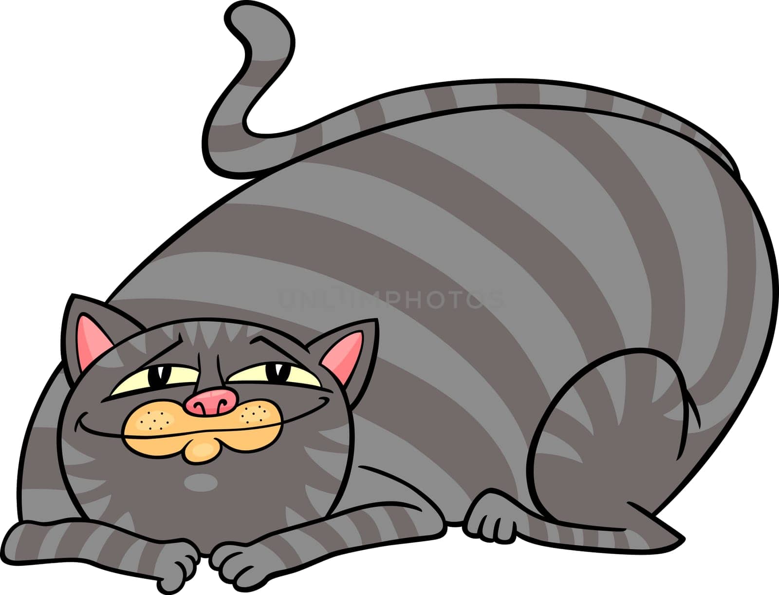 cartoon illustration of cute gray fat tabby cat
