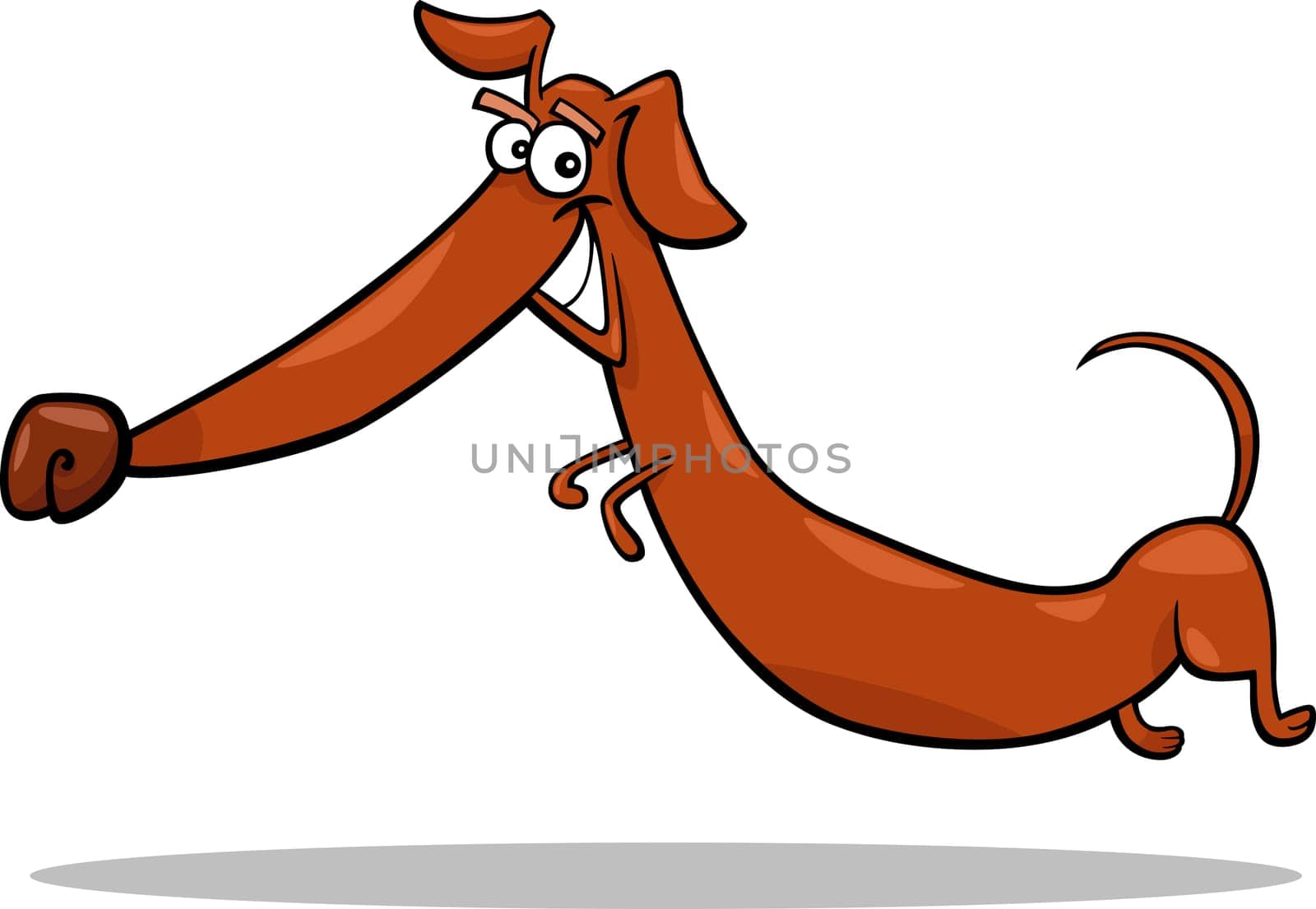 cartoon illustration of happy jumping dachshund dog