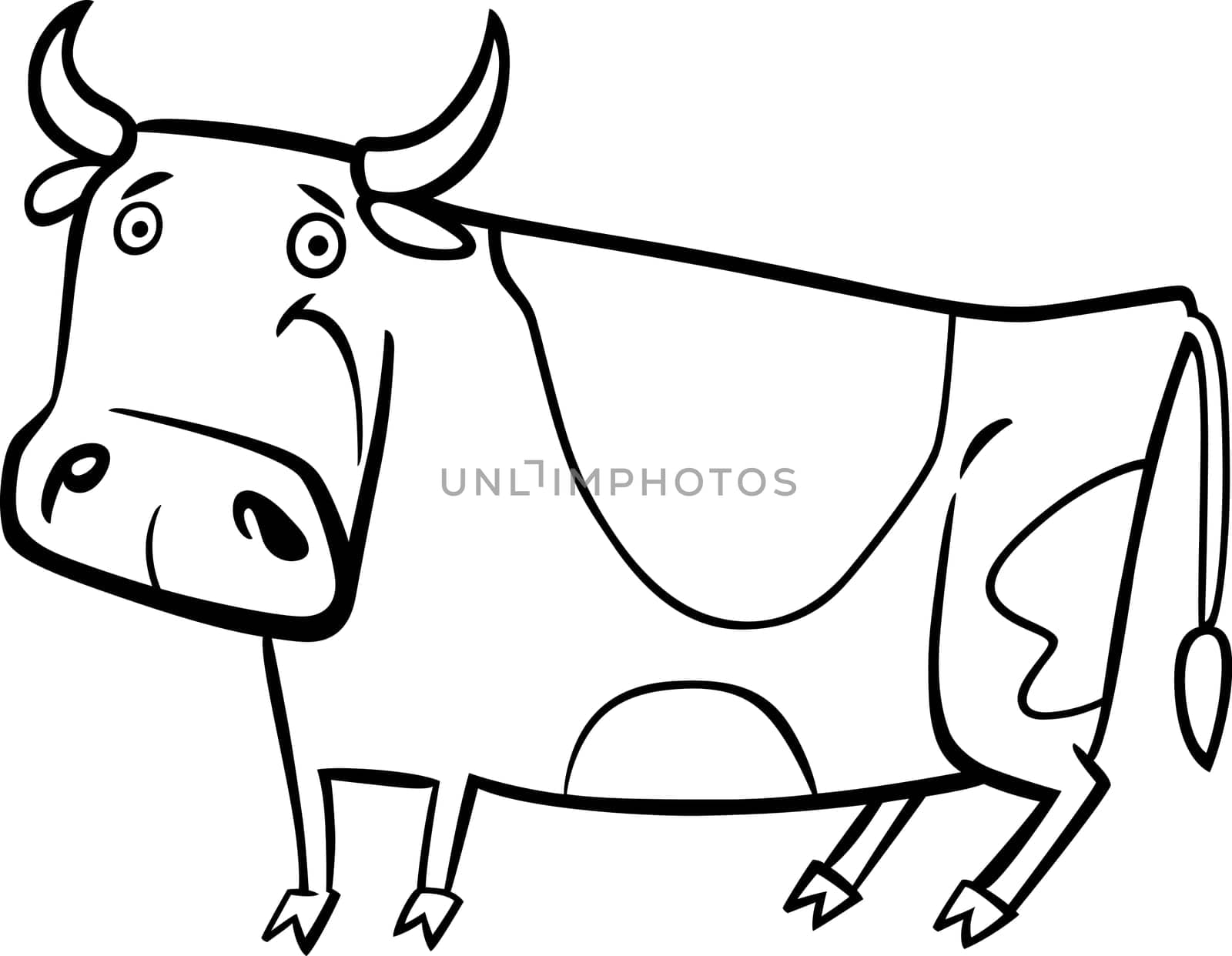cartoon illustration of cute spotted farm cow for coloring book