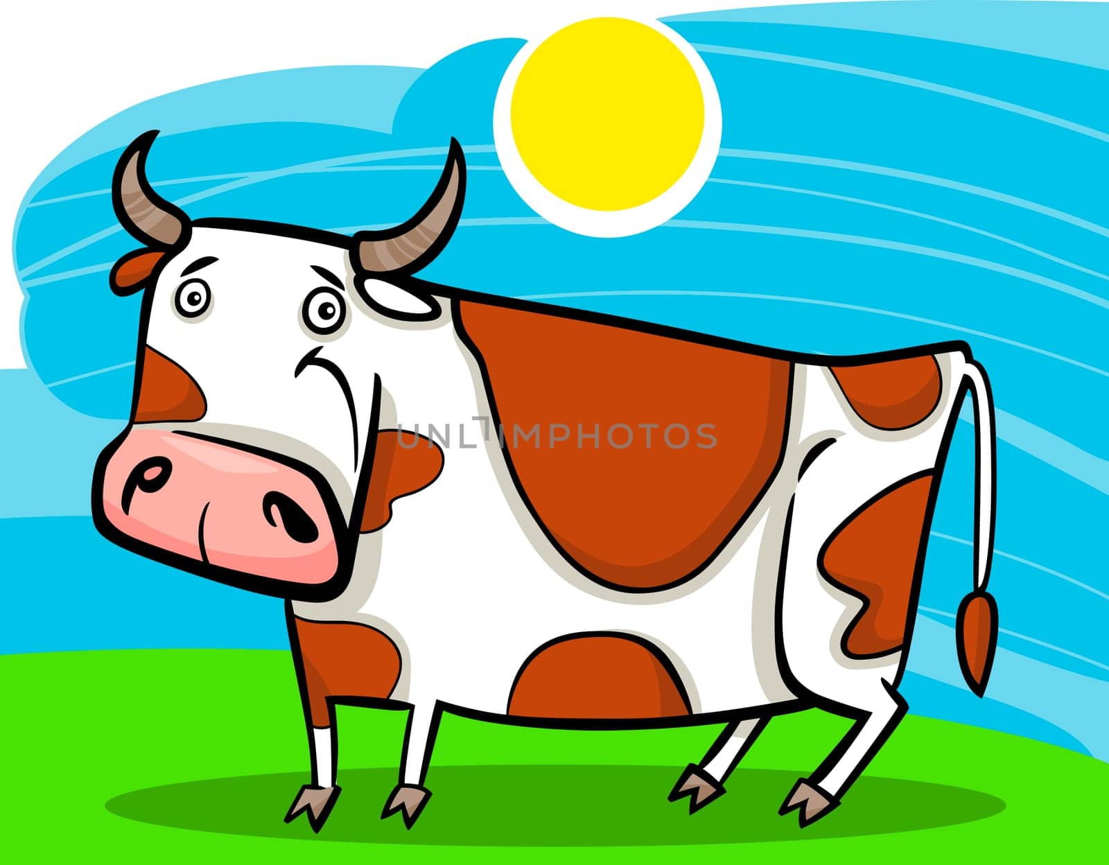 cartoon illustration of cute spotted farm cow
