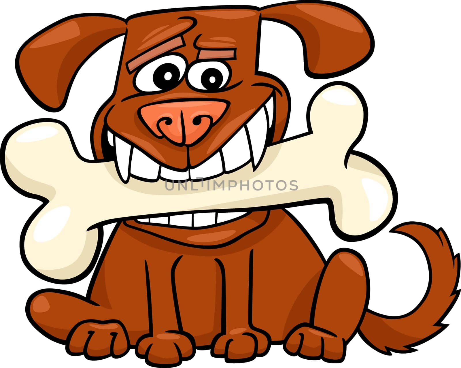 Cartoon Illustration of Funny Dog with Big Bone