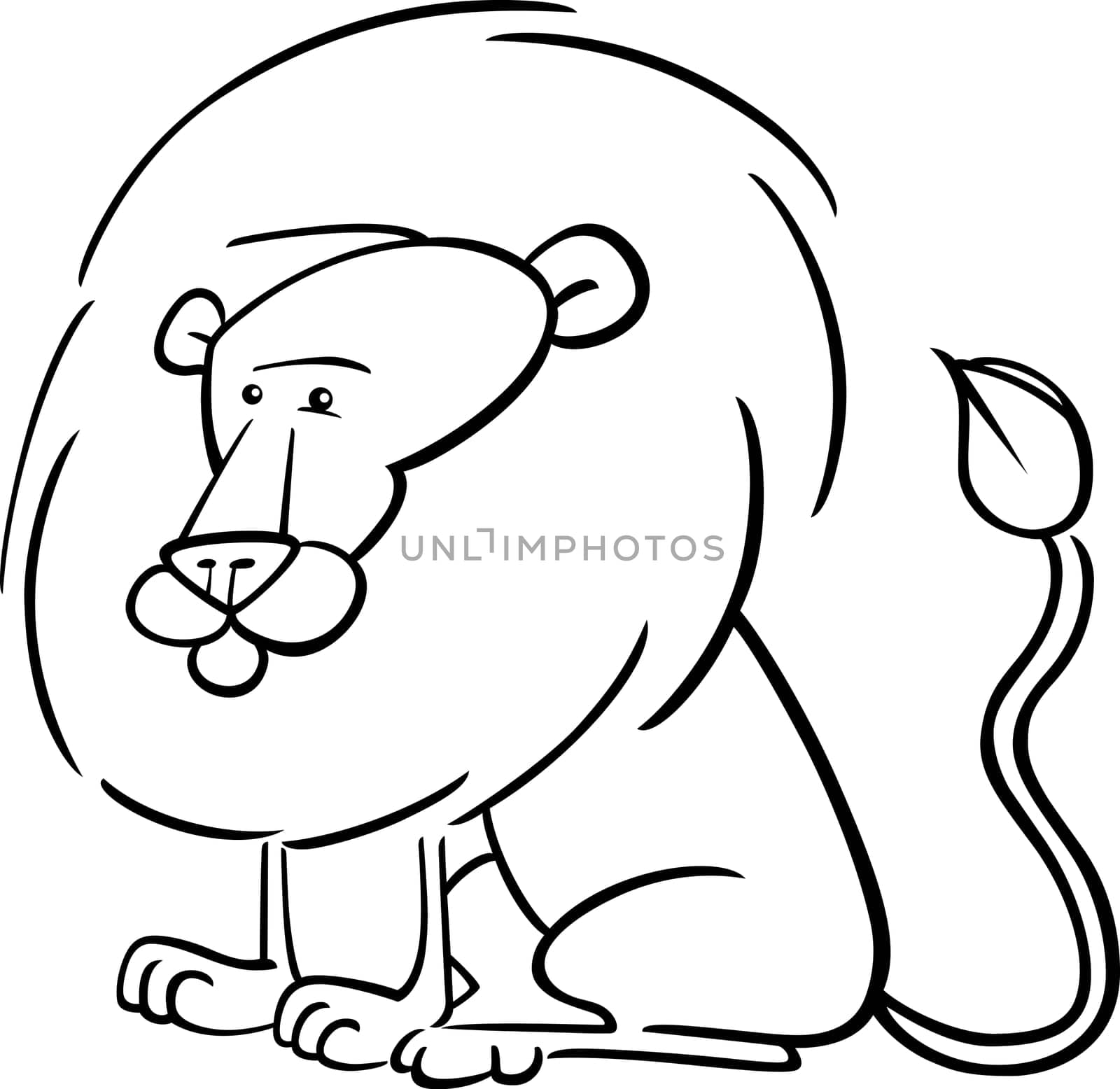 Cartoon Illustration of Cute African Lion for Coloring Book
