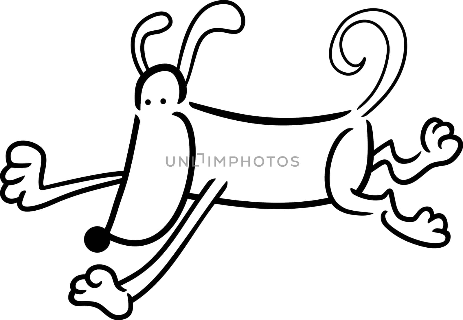 cartoon doodle illustration of running dog or puppy for coloring book