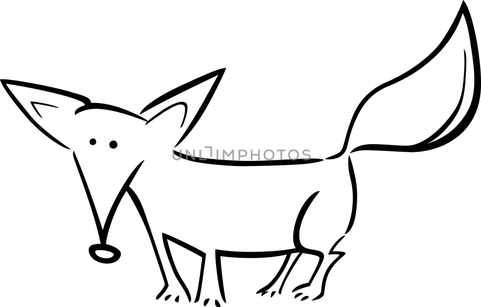 cartoon doodle illustration of cute fox for coloring book