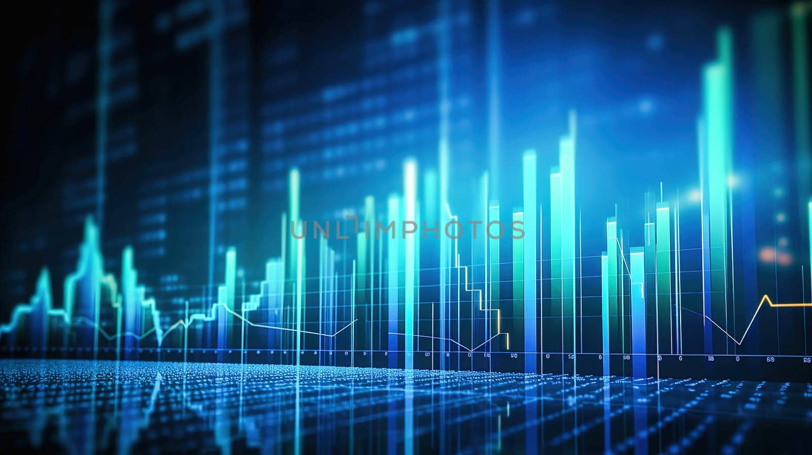 Three-dimensional development graph and growth indicators, in blue tones. High quality illustration