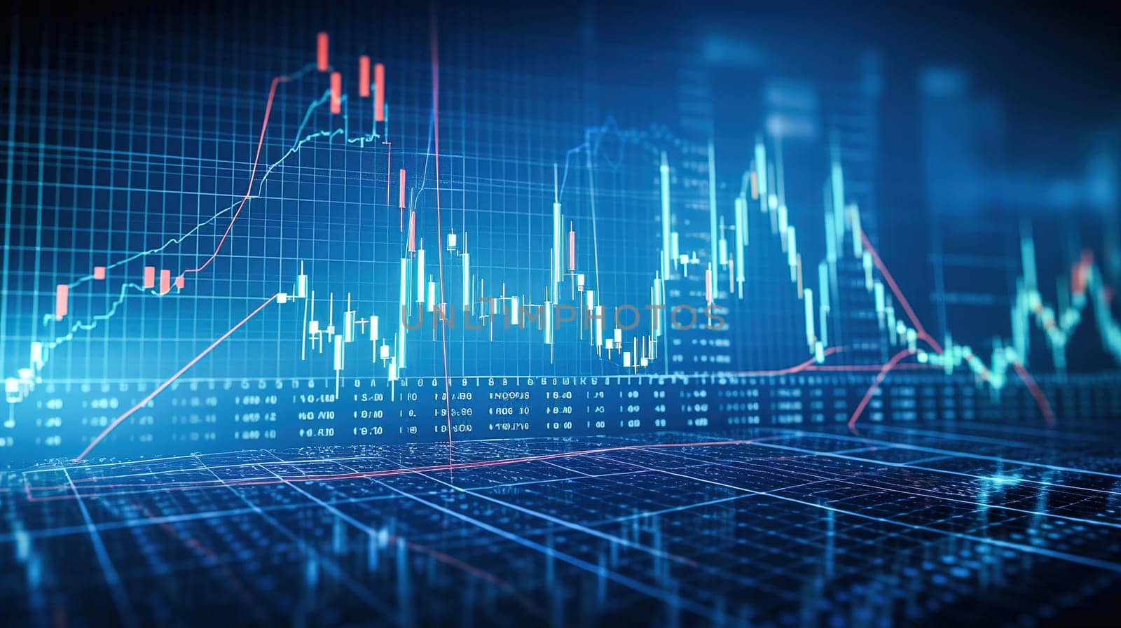 Three-dimensional development graph and growth indicators, in blue tones. High quality illustration