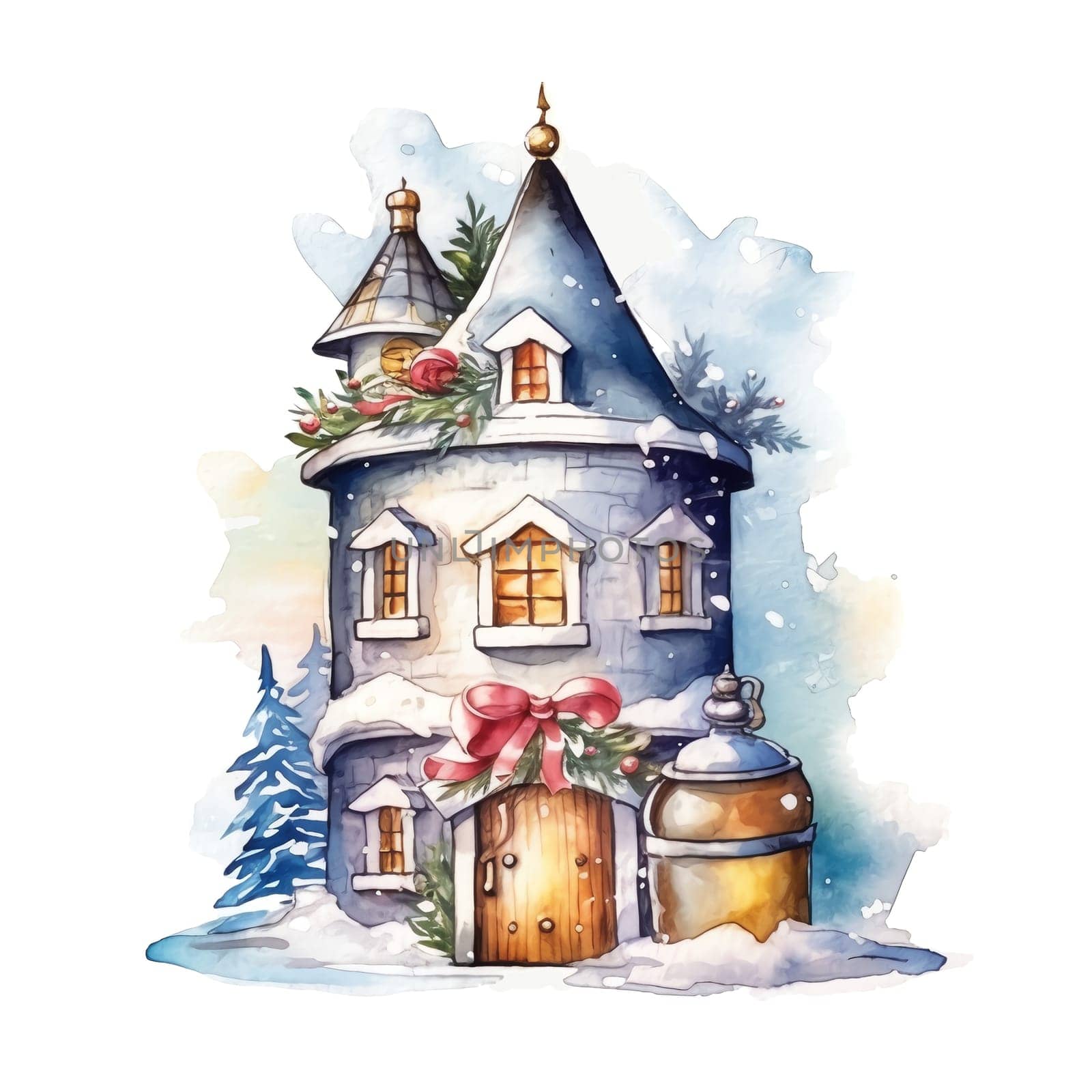 Christmas House Clipart, Watercolor Christmas Village  by AndreyKENO