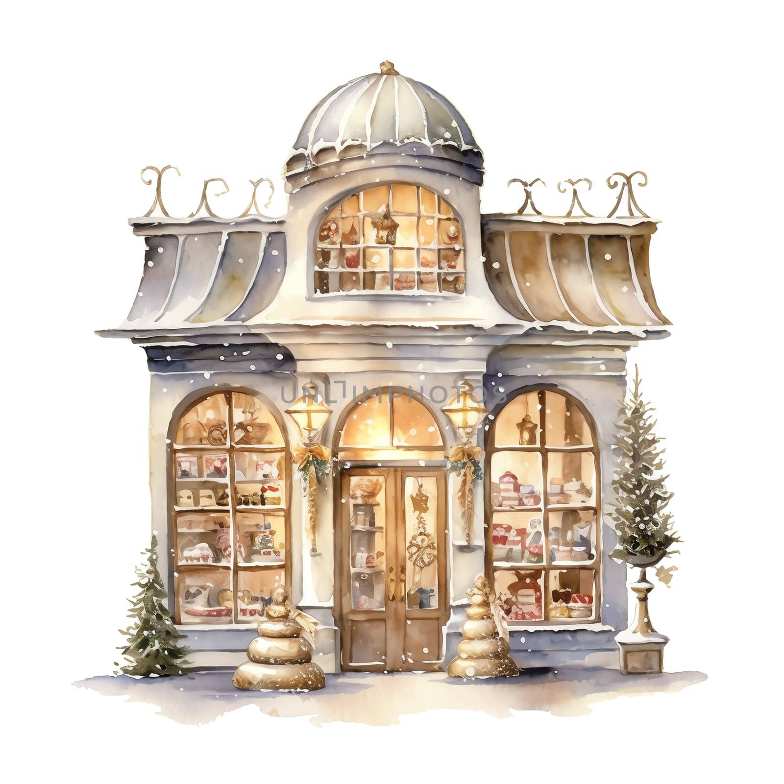 Christmas House Clipart, Watercolor Christmas Village  by AndreyKENO