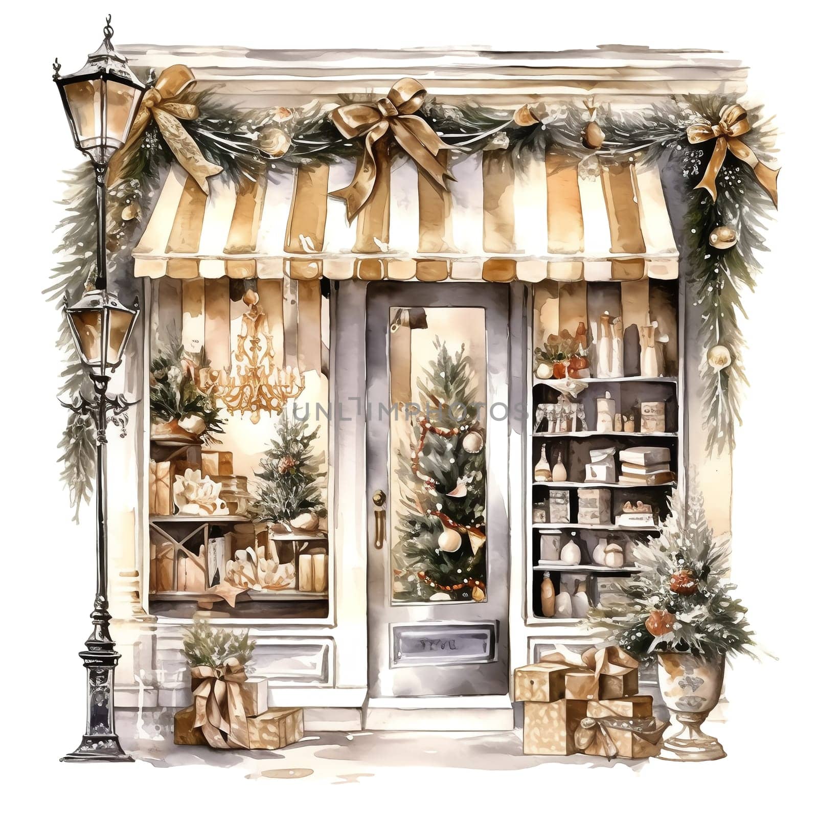 Christmas House Clipart, Watercolor Christmas Village AI Generated.